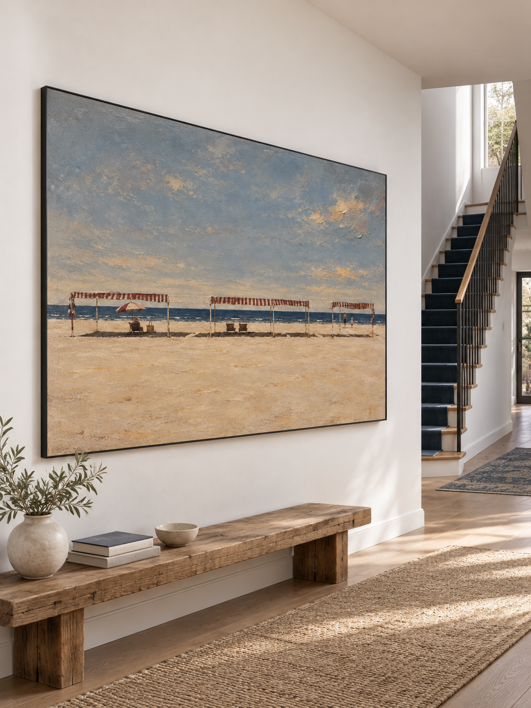 Large Neutral Seaside Wall Art In Blue And Beige For Modern Home Decor
