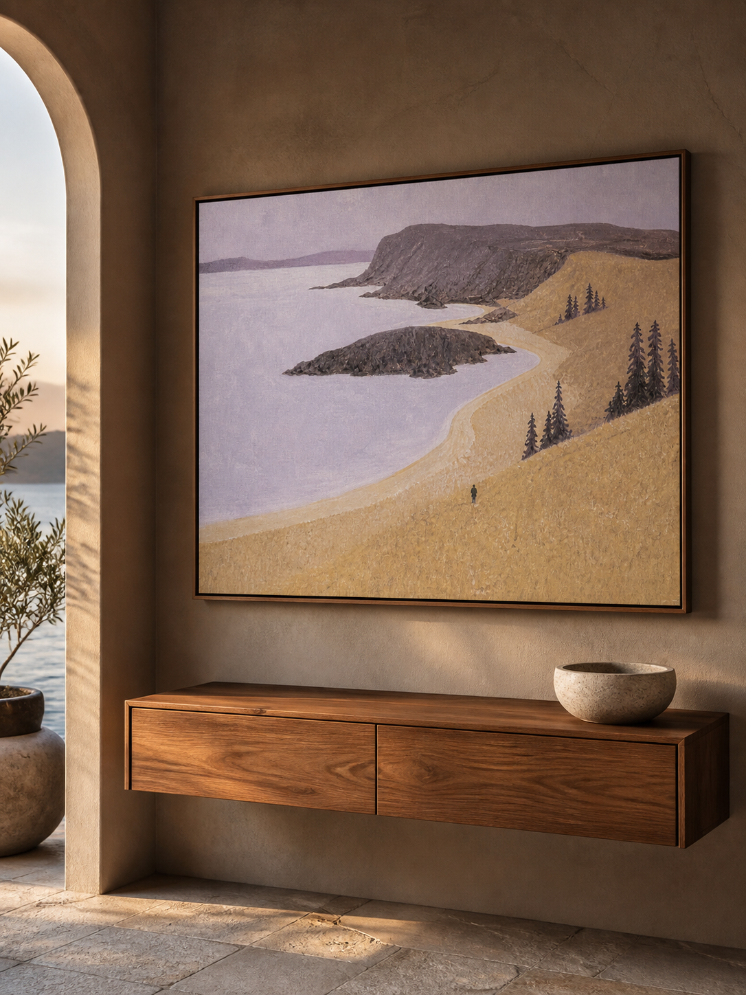 Large Abstract Seaside Path Painting For Bedroom Wall Decor
