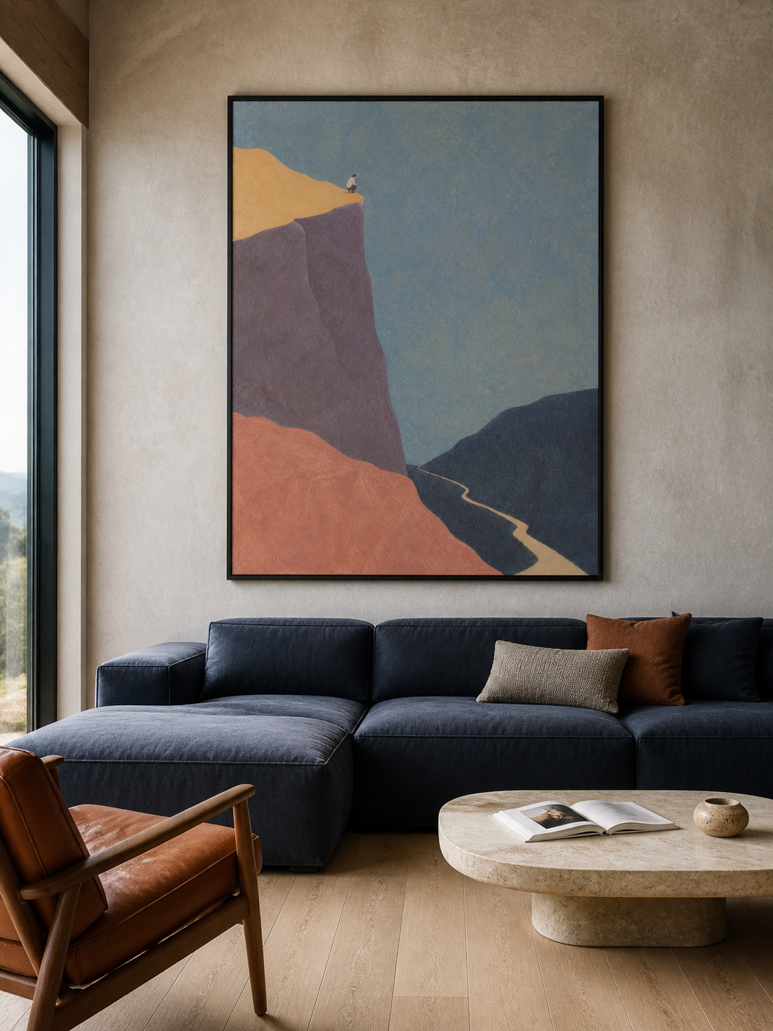 Abstract Canyon Landscape Hand-Painted Canvas Art With Figure