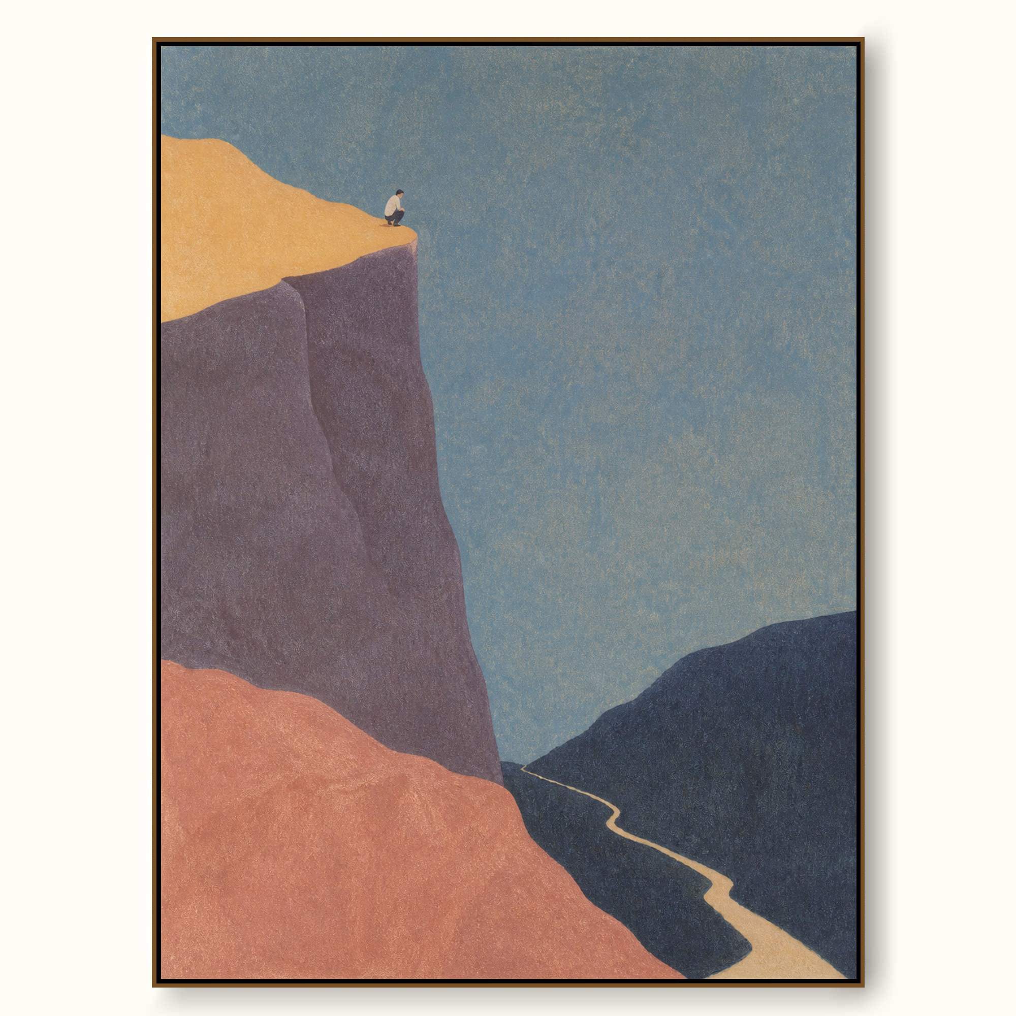 Abstract Canyon Landscape Hand-Painted Canvas Art With Figure