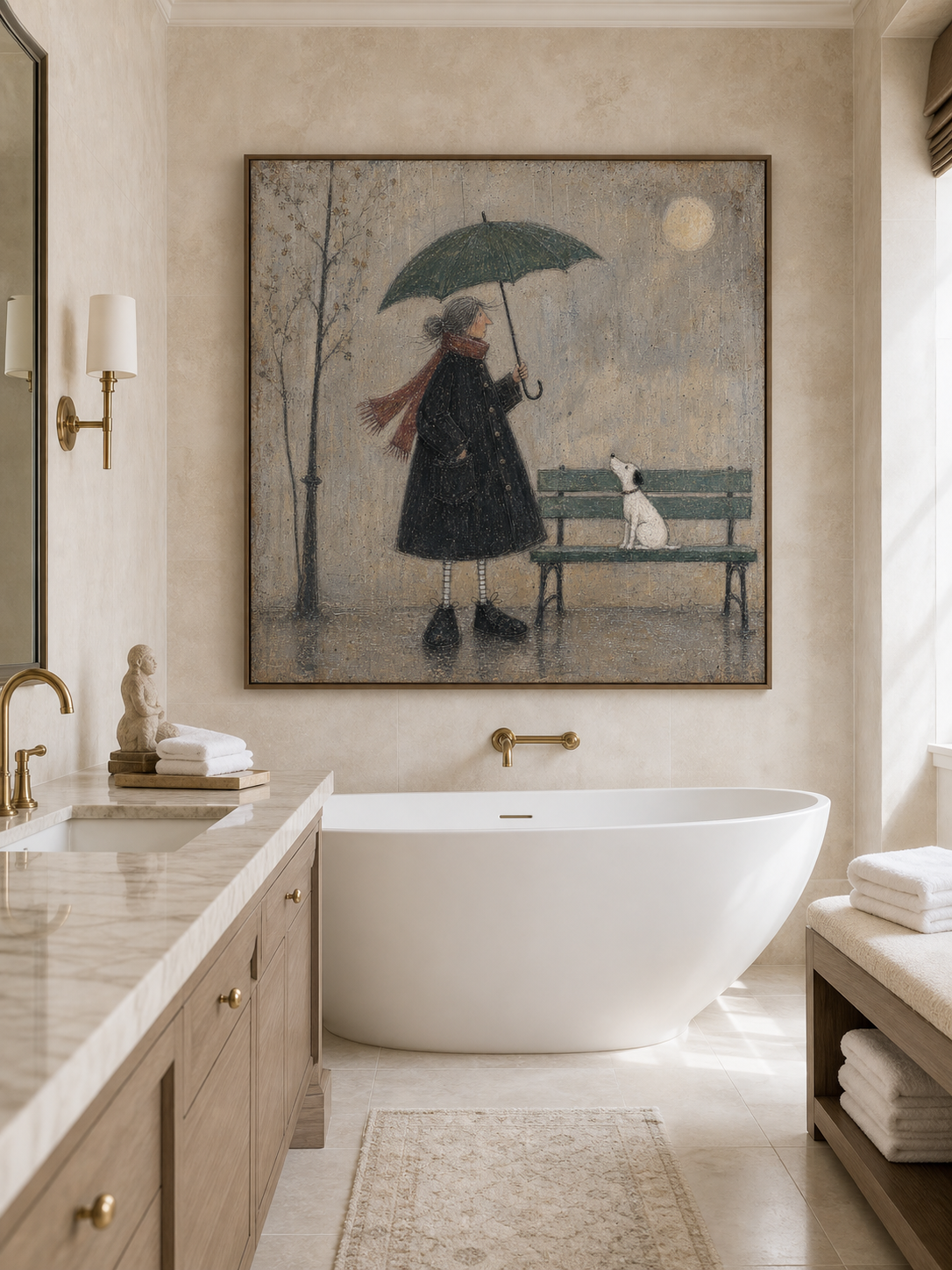 Vintage Woman And Dog Oil Painting Large Canvas Wall Art For Cozy Home Decor