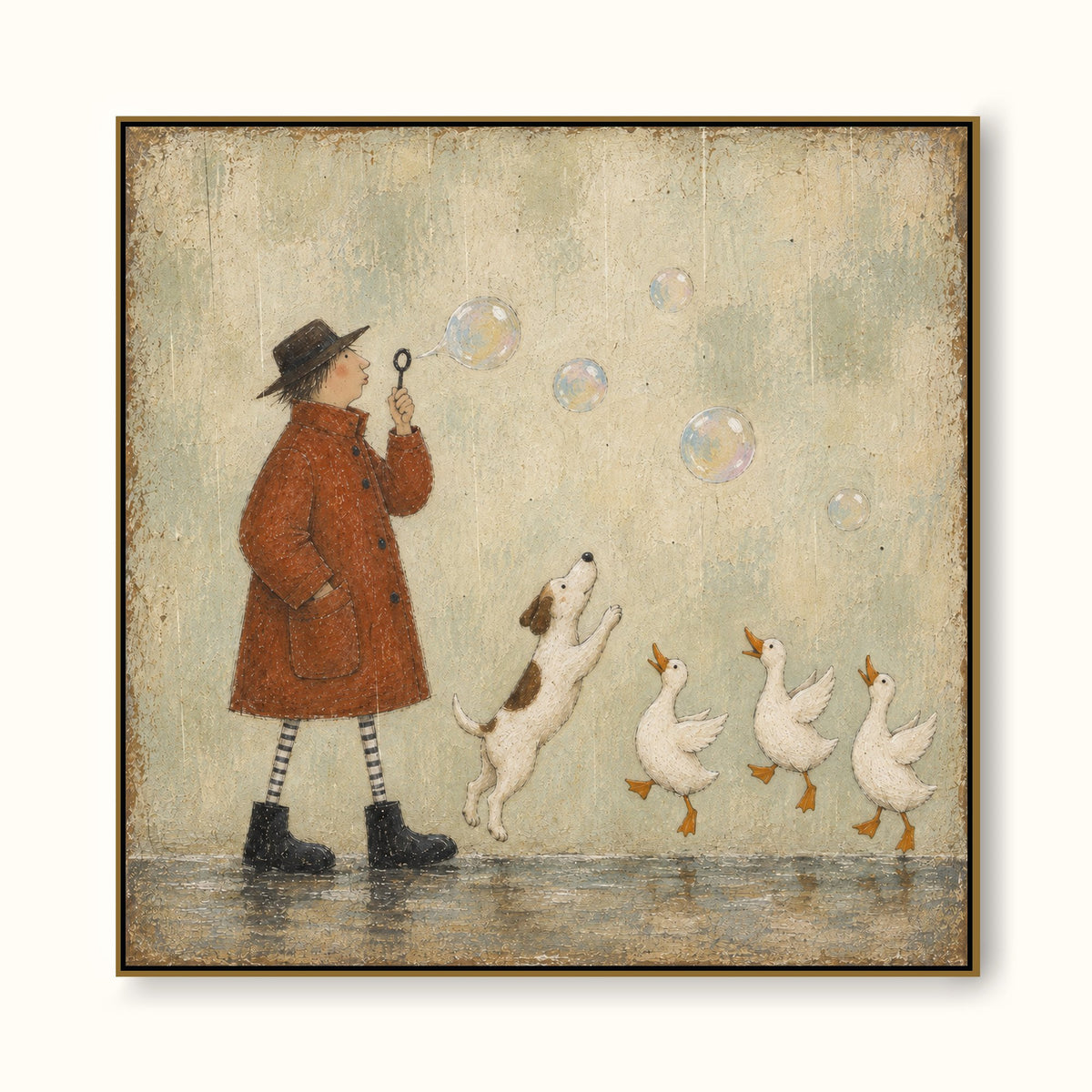 Playful Bubble Blowing Canvas Art With Dog And Ducks For Kids Room Decor