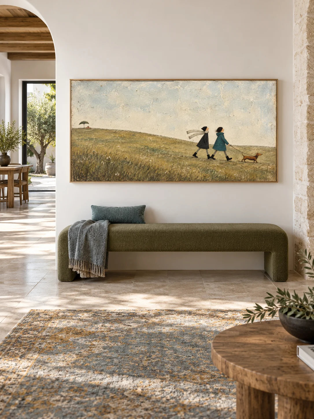 Whimsical Friends Walking Wall Art Hand Painted Girl And Dachshund Painting