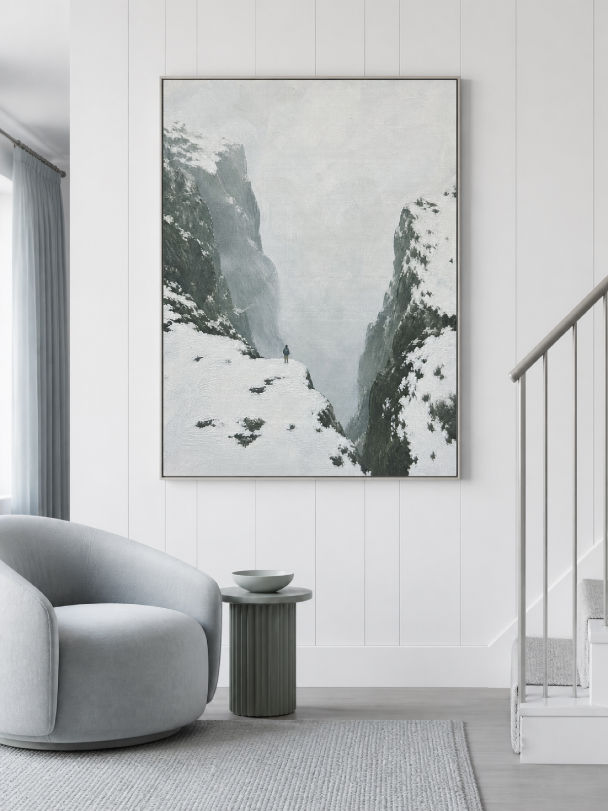 Large Monochrome Snow Mountain Oil Painting Minimalist Wall Art For Bedroom