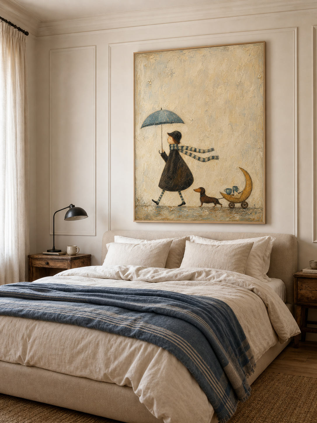 Whimsical Dachshund Canvas Art Moon Cart Tea Walk Neutral Cozy Wall Decor