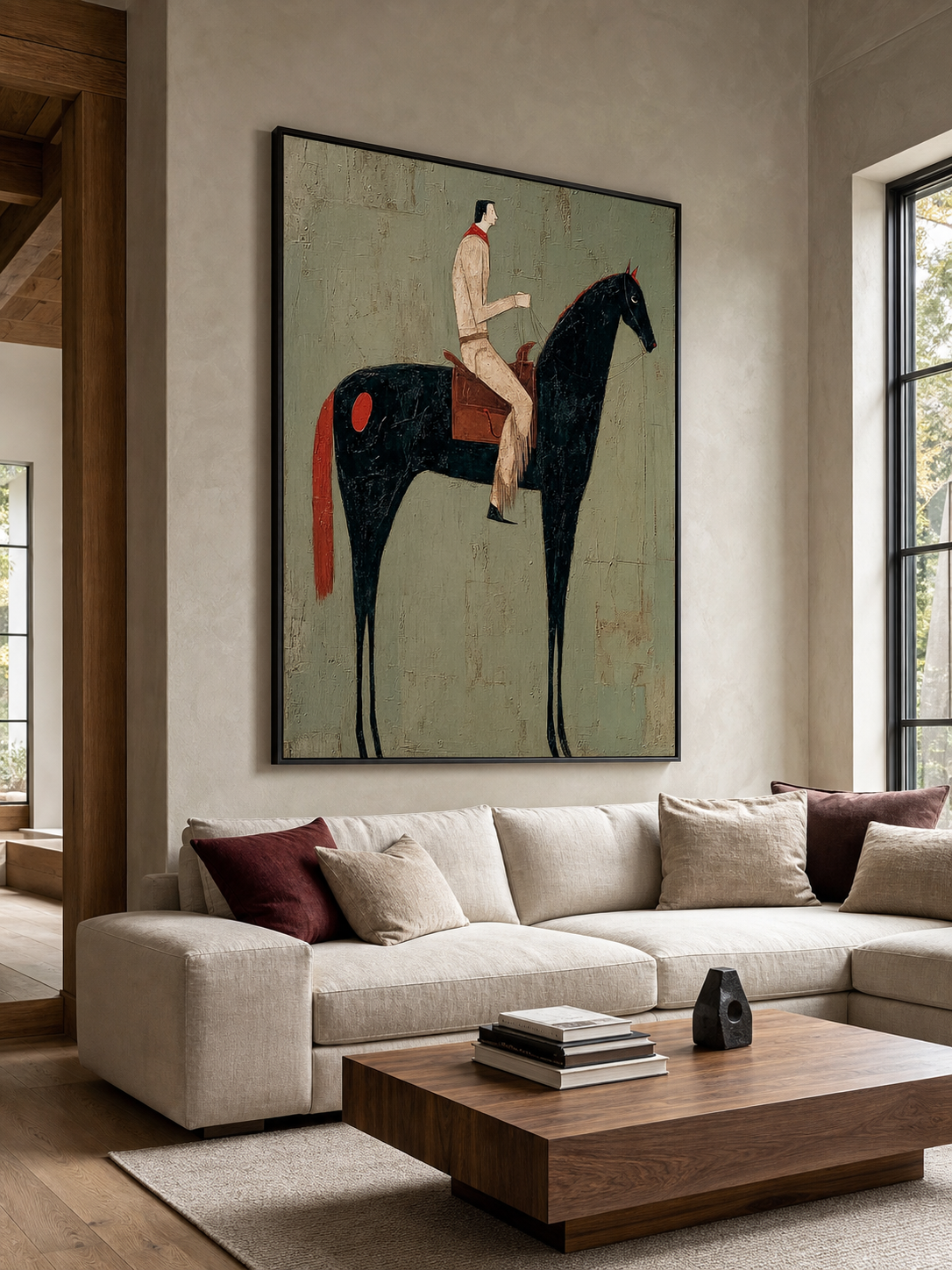 Vintage Equestrian Abstract Oil Painting Canvas Art Large Equestrian Abstract Oil Painting