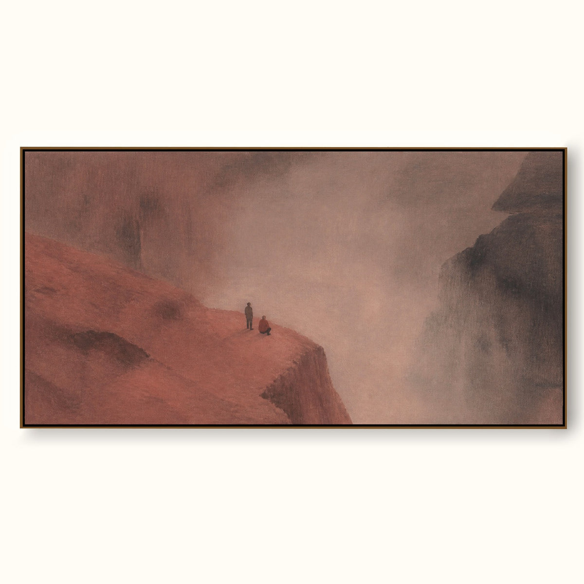 Misty Canyon Travelers Hand-Painted Wall Art Original Canvas Painting In Earth Tones