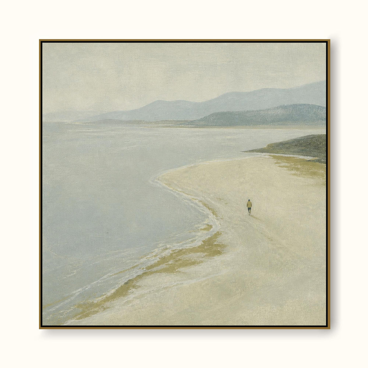 Minimalist Coastal Art Original Canvas Painting Of Solitary Figure In Natural Landscape Setting