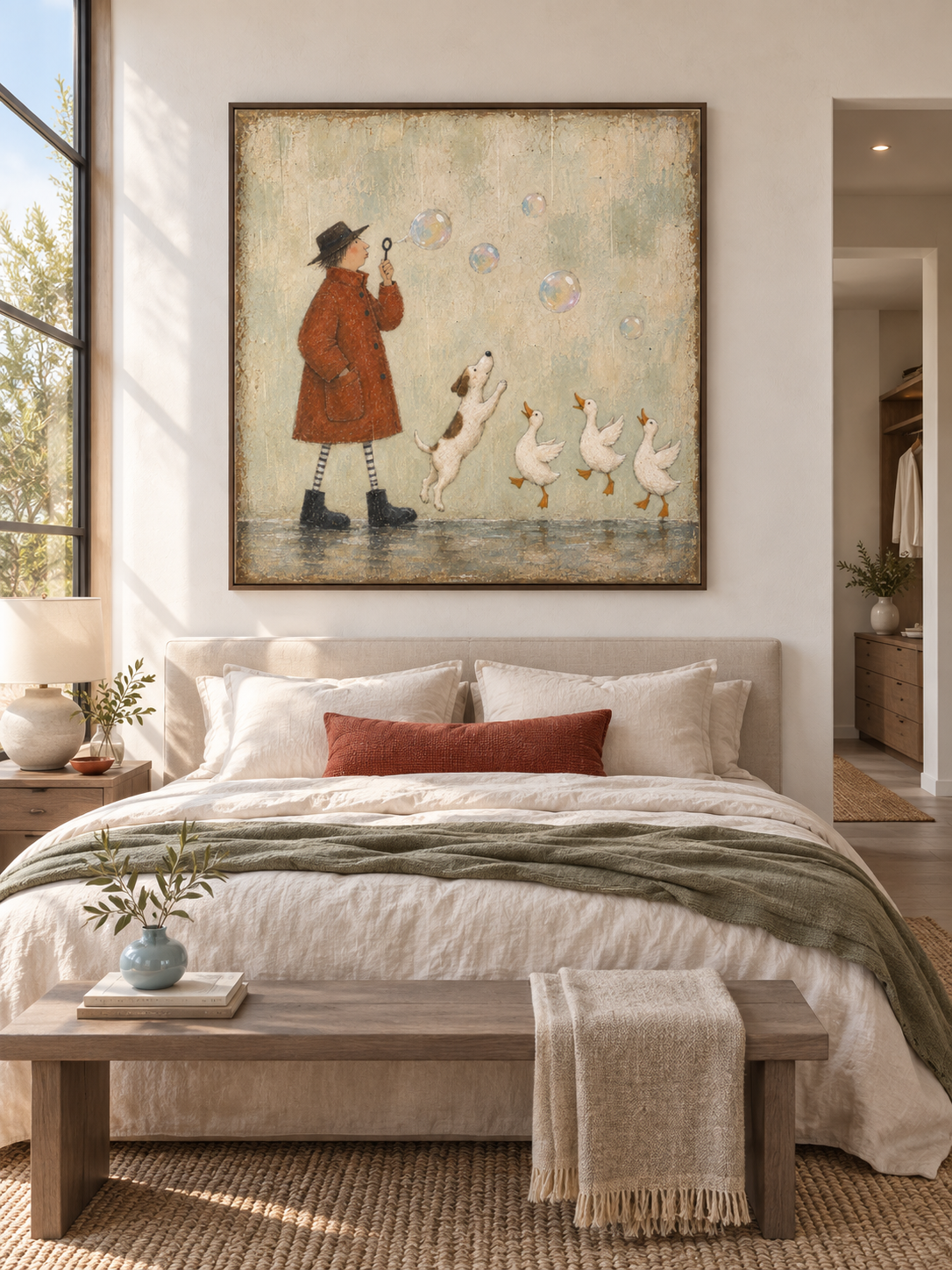 Playful Bubble Blowing Canvas Art With Dog And Ducks For Kids Room Decor