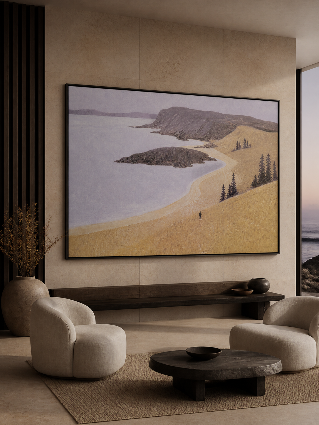Large Abstract Seaside Path Painting For Bedroom Wall Decor