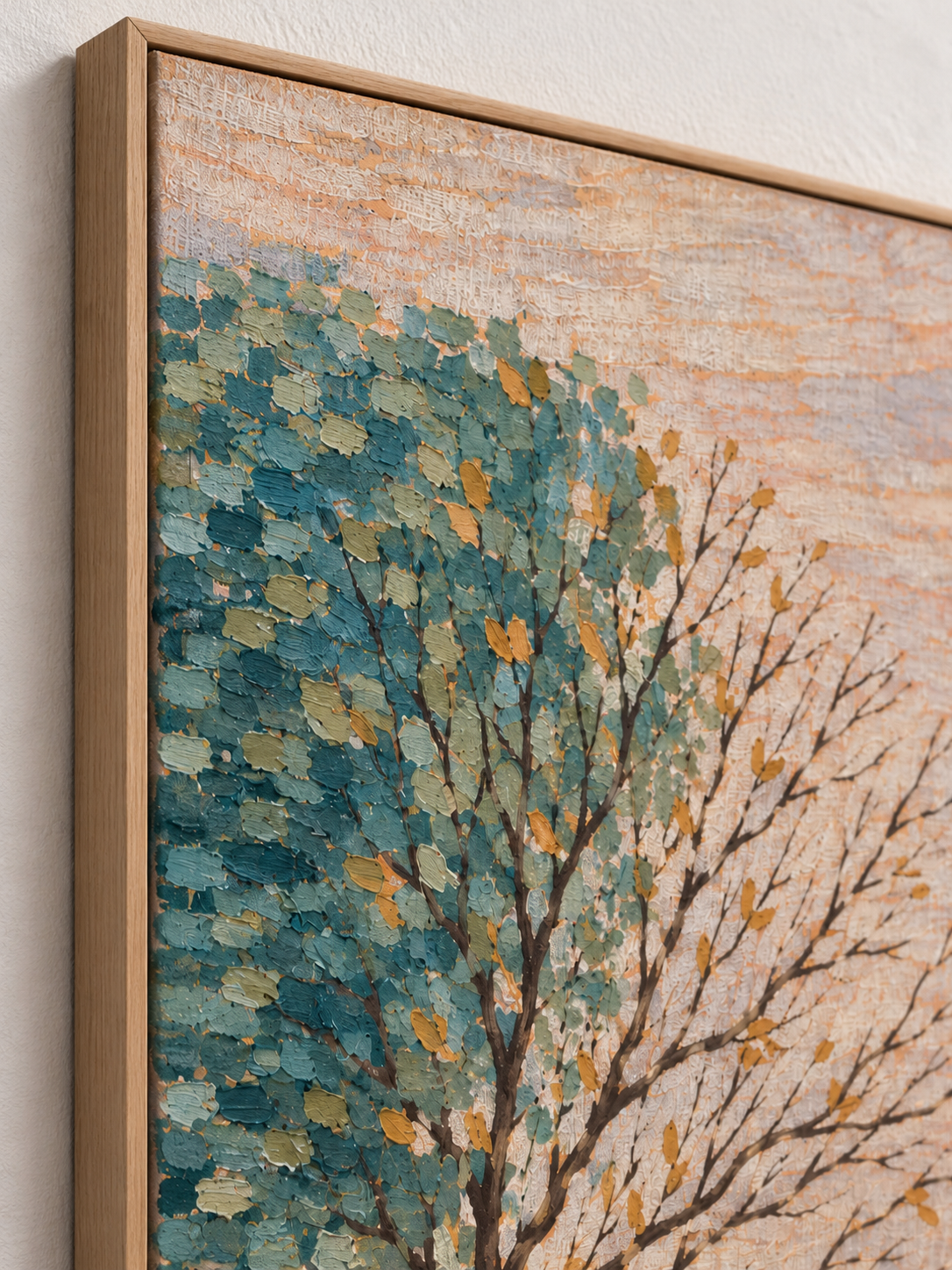 Hand Painted Teal Tree Landscape Wall Art Large Modern Nature Canvas Artwork