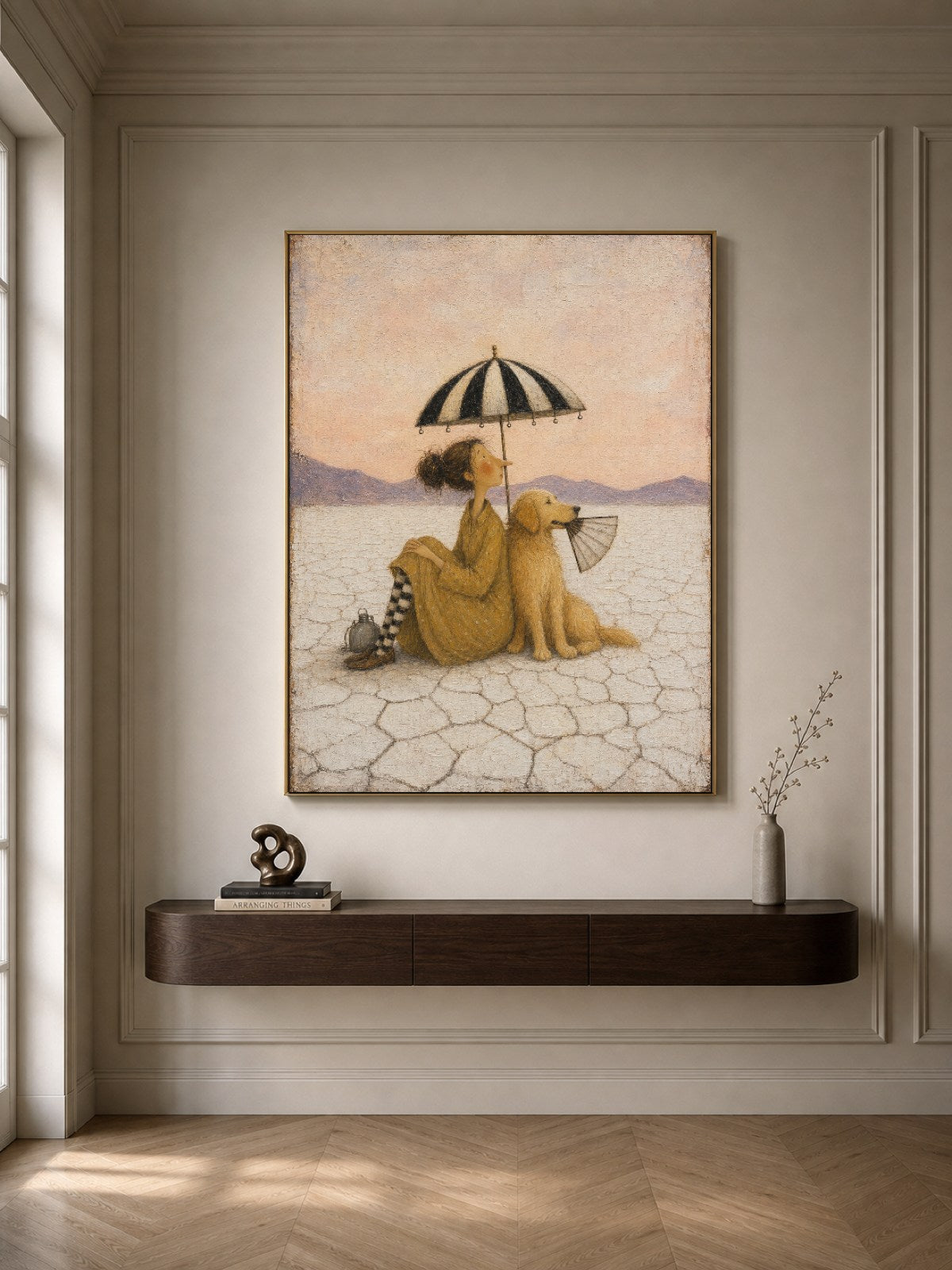 Hand Painted Lake Tahoe Dog Oil Painting Whimsical Lakeside Scene Painting