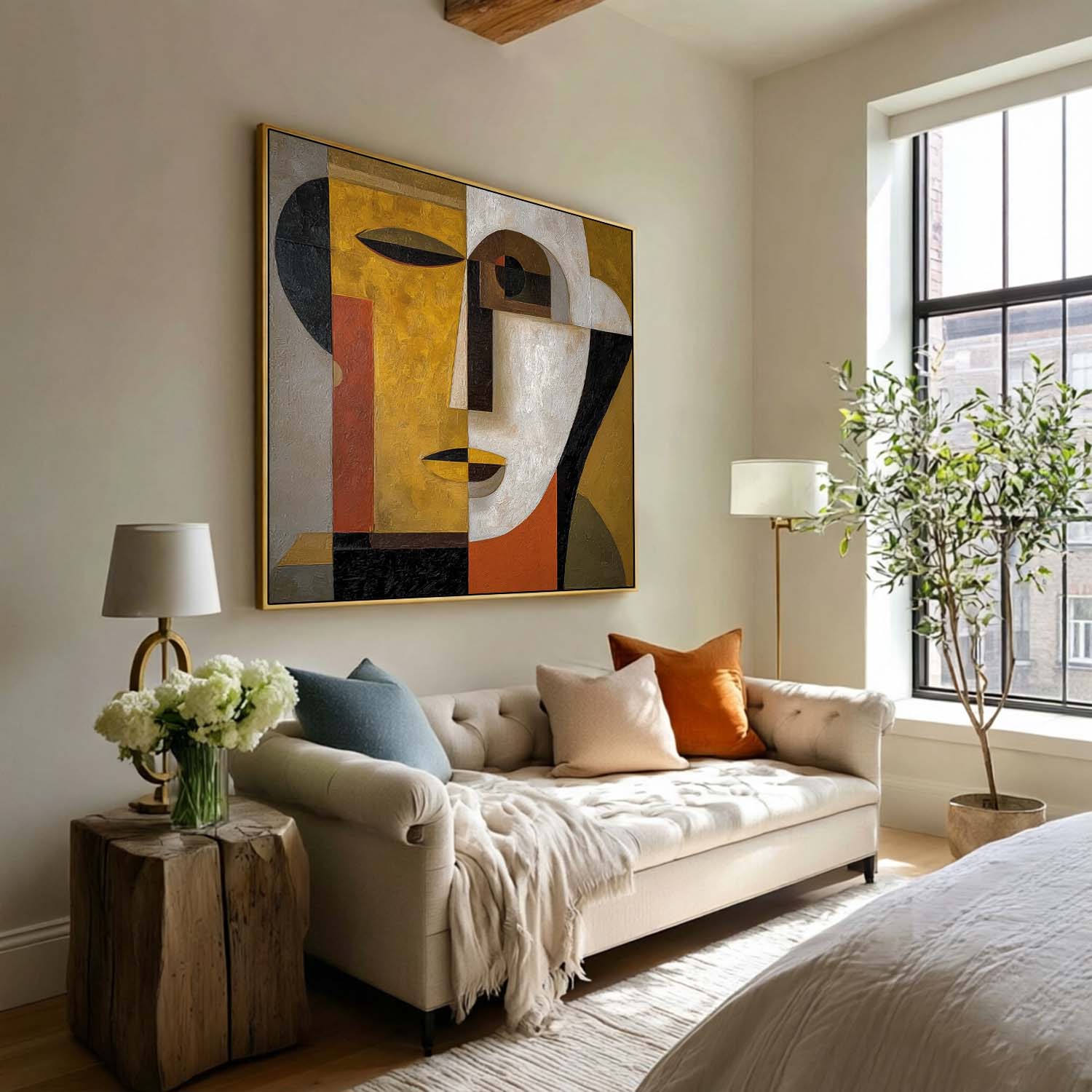 Retro Minimalist Geometric Wall Art With Earthy Tones Handcrafted Oil Painting