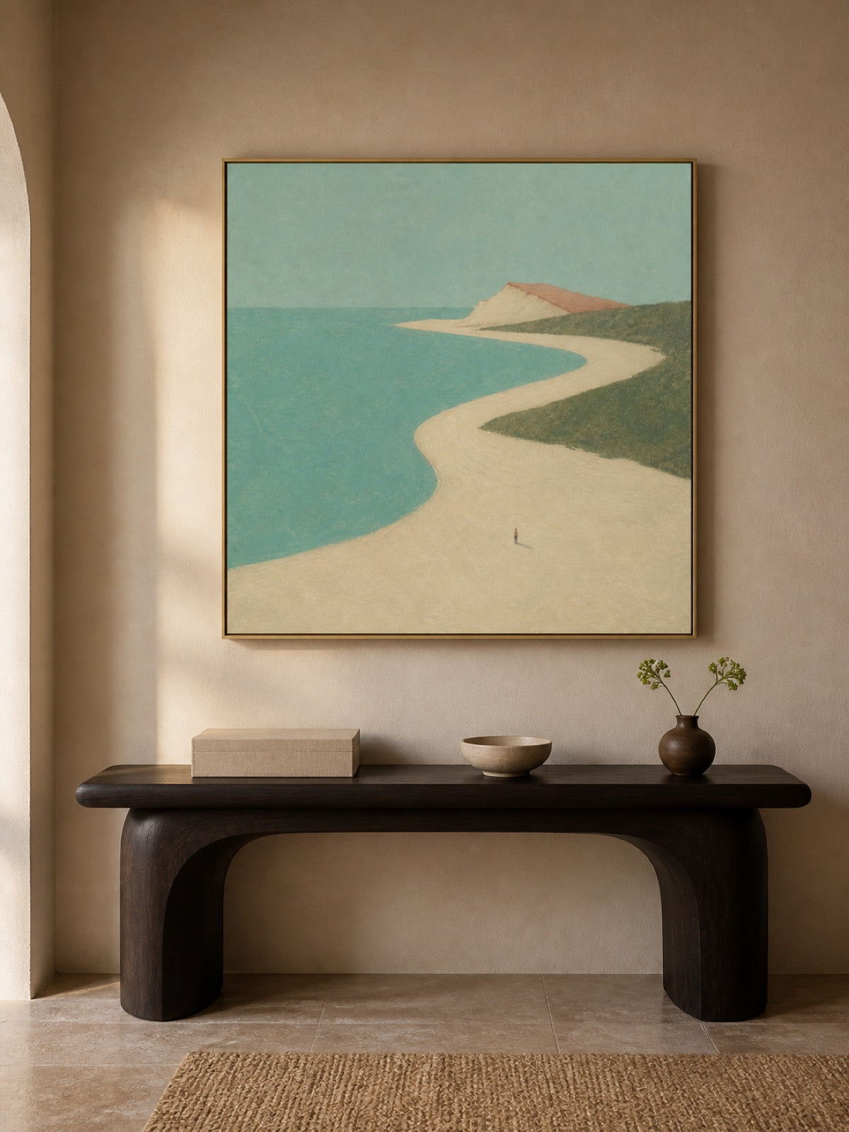 Hand Painted Minimalist Abstract Beach Figure Painting Large Coastal Wall Art