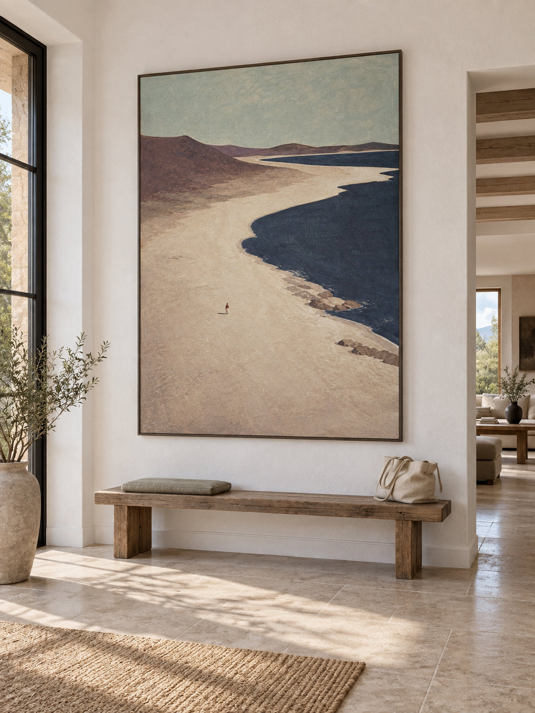 Minimalist Rocky Coastline Art In Earthy Tones Original Canvas