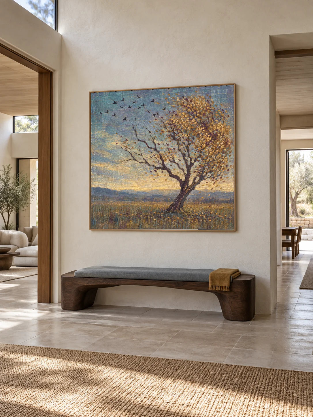 Contemporary Autumn Tree Artwork Large Nature Painting For Modern Home Decor