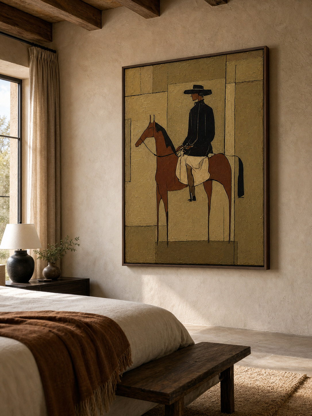 Hand Painted Canvas Art With Refined Texture Brown Horse Figure For Study Room