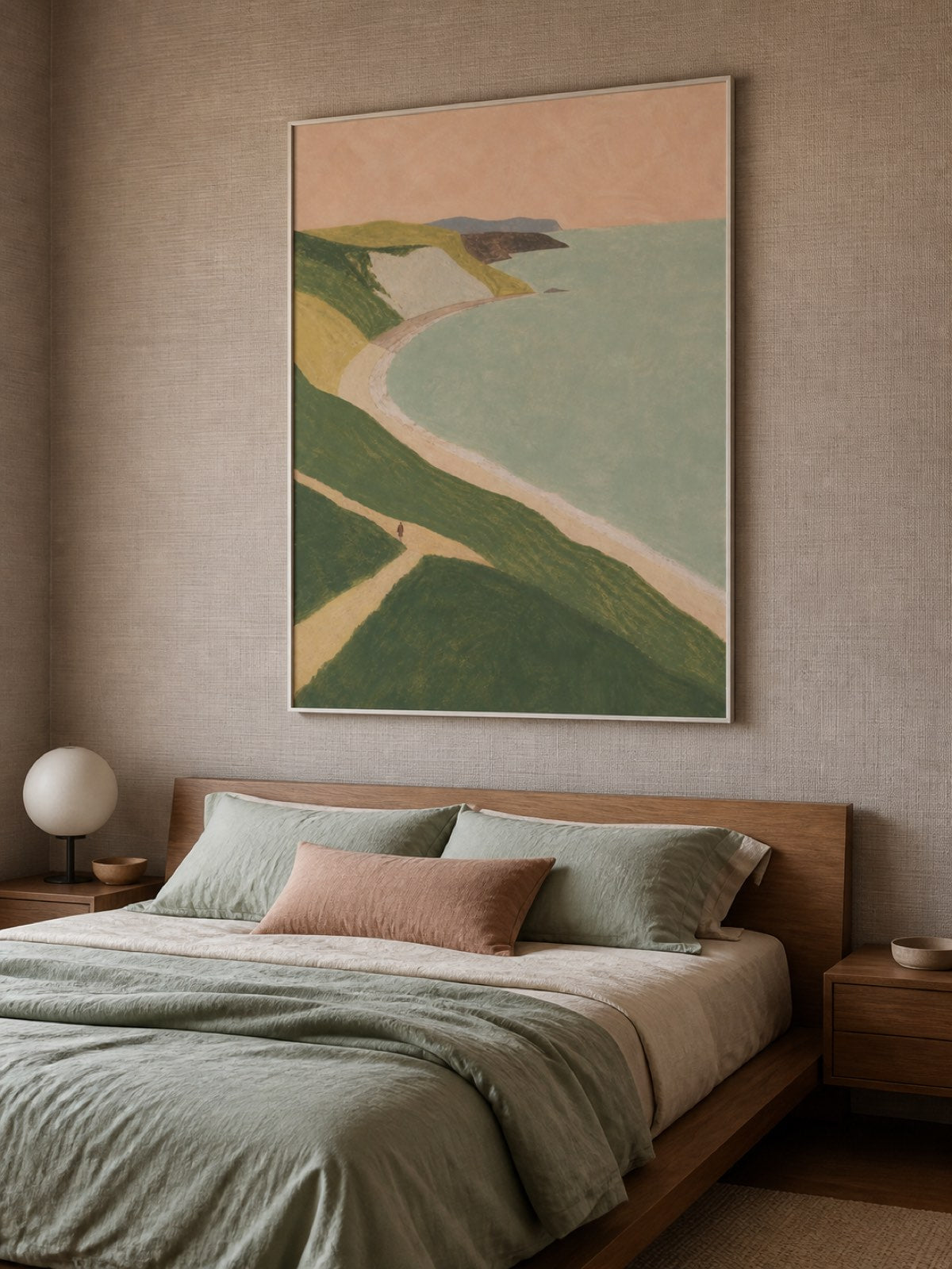 Minimalist Coastal Landscape Hand-Painted Canvas Art With Solitary Figure