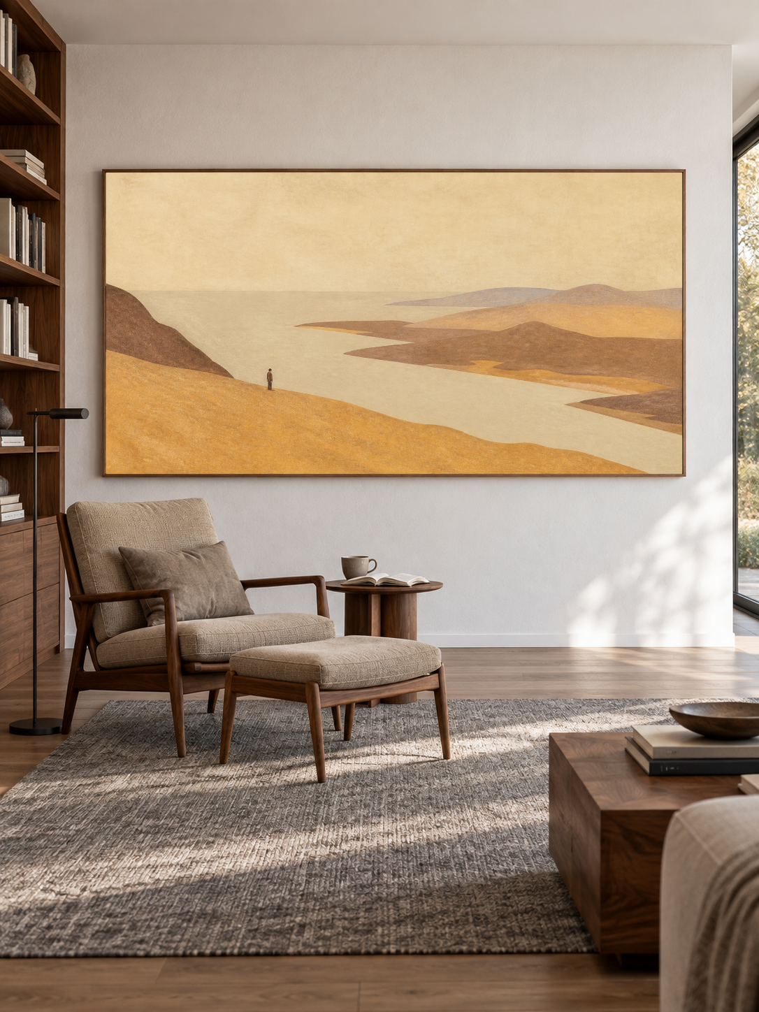 Panoramic Coastal Wall Art For Bedroom Golden Beige Abstract Landscape Painting