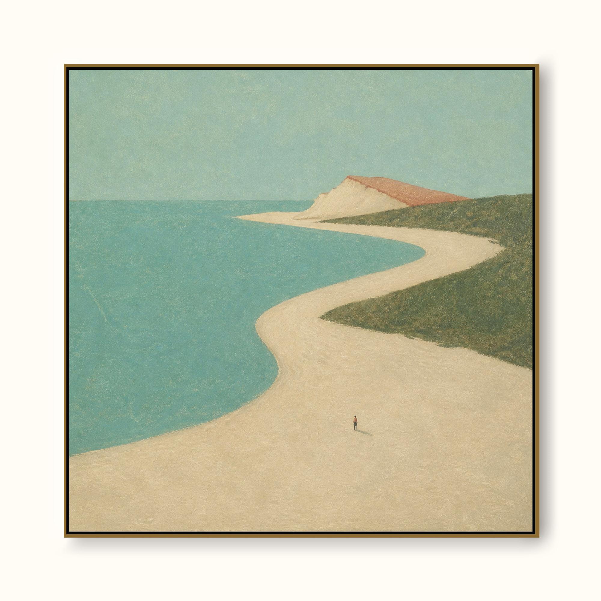 Hand Painted Minimalist Abstract Beach Figure Painting Large Coastal Wall Art