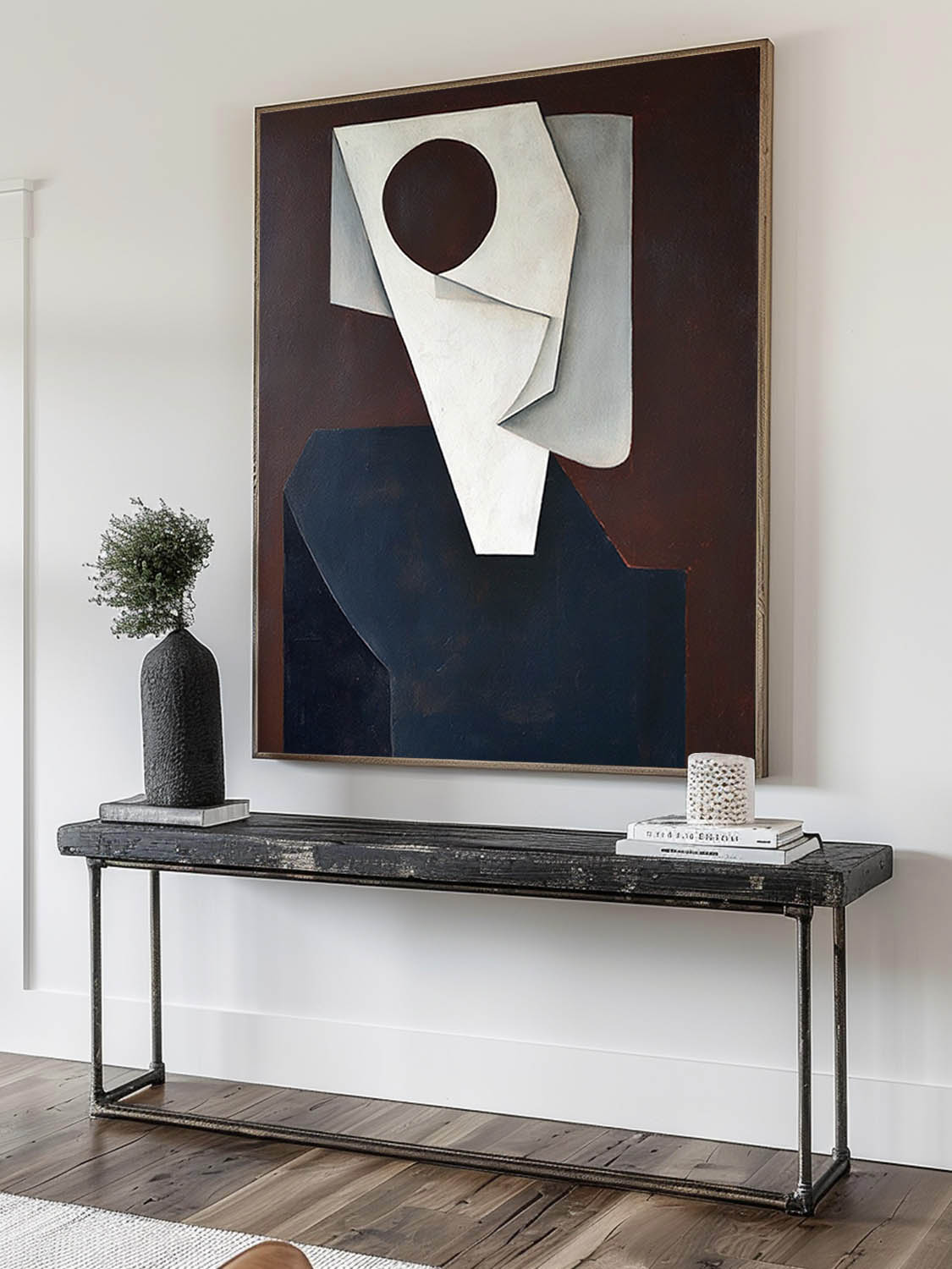 Handmade Minimalist Face Oil Painting Modern Beige Red Portrait Canvas Wall Art Large Geometric Face Canvas Art