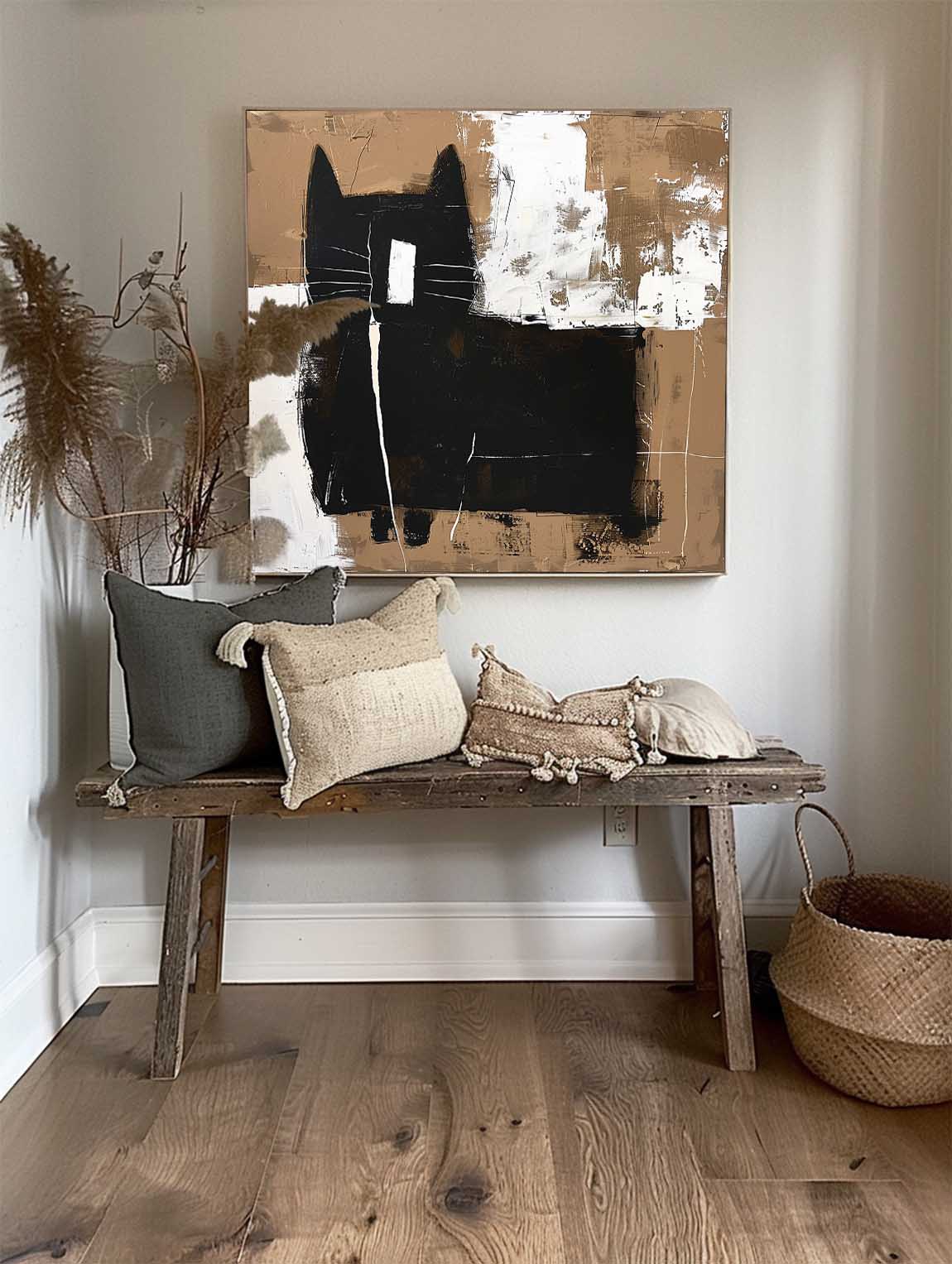 Vintage Cat Art On Canvas Vintage Black And White Cat Painting Black And White Abstract Wall Decor