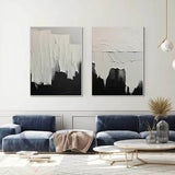 Minimalist White And Black Painting Large Black Wall Art Set of 2 White And Black Textured Wall Art