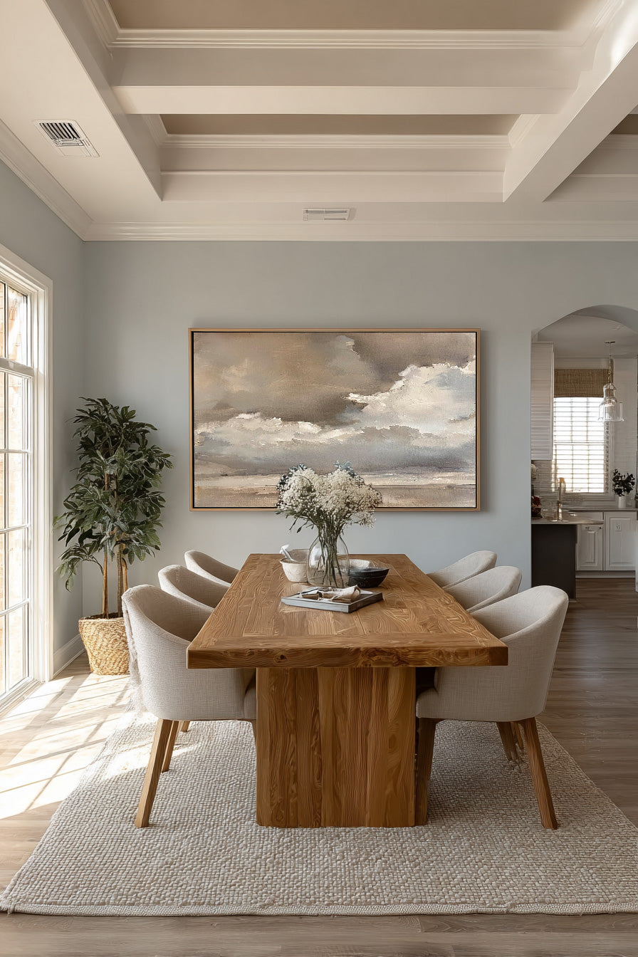 Large Beige Brown Abstract Cloud Painting Minimalist Beige Grey Cloud Abstract Art Neutral Landscape Wall Art