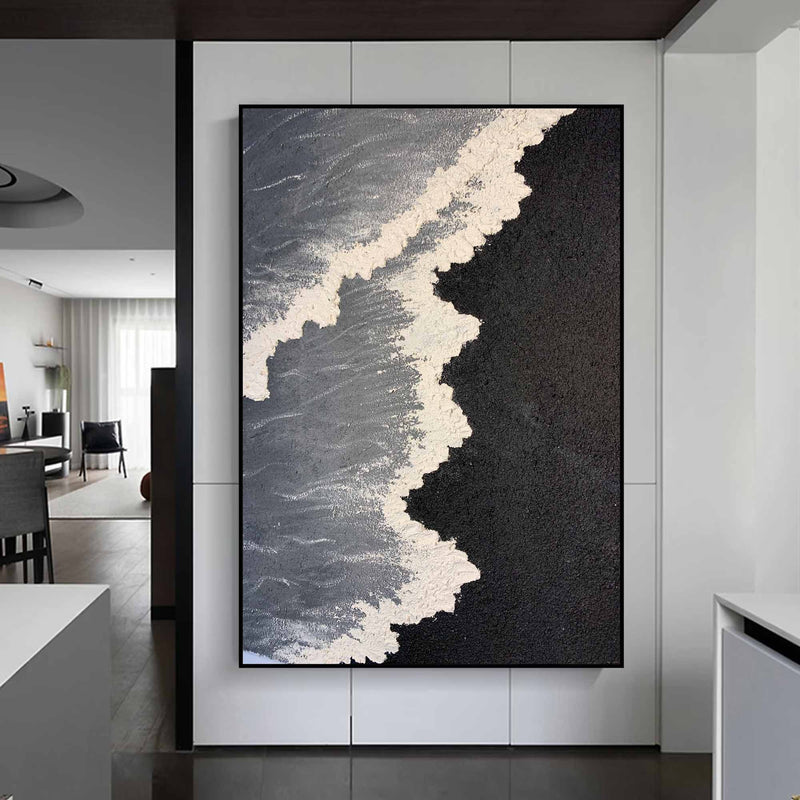 3d Minimalist Black Wave Painting Large Black And White Ocean Texture Painting