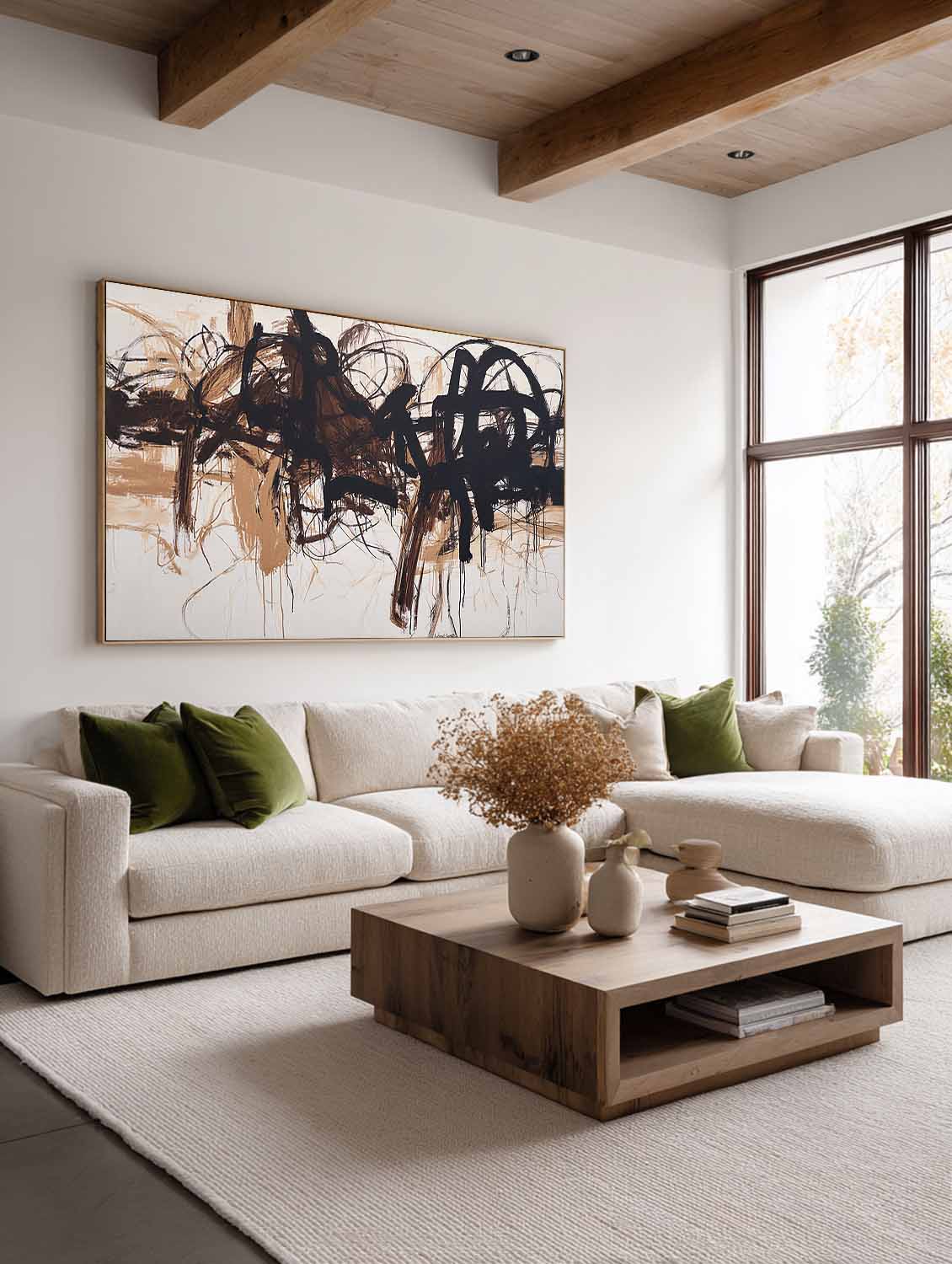Horizontal Beige Abstract Line Art Painting Large Beige Minimalist Canvas Wall Art Minimalist Horizontal Abstract Line Wall Art