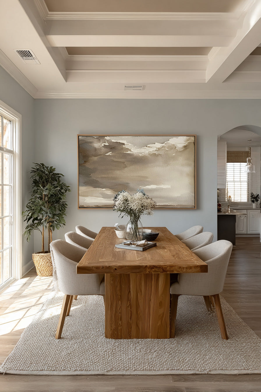 Large Minimalist Brown Landscape Painting Beige Brown Abstract Sky Art Large Neutral Brown Cloud Painting