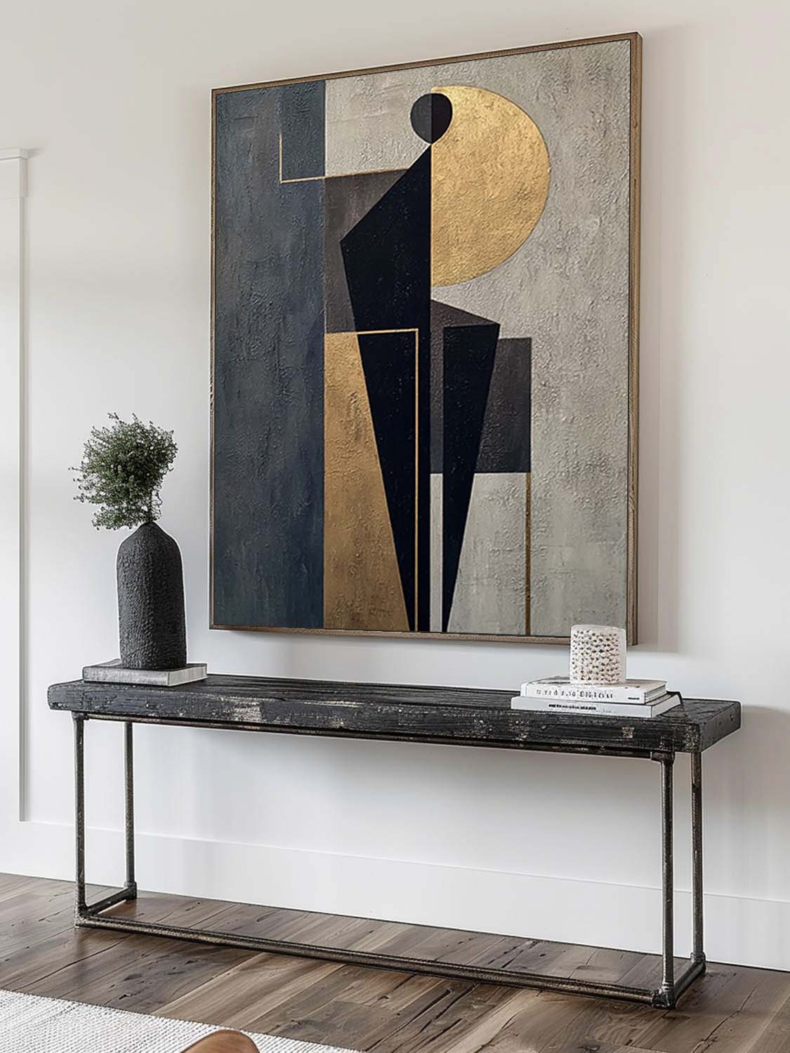Handmade Geometric Human Form Abstract Art Original Black And Gold Abstract Human Shape Art Black And Gold Geometric Abstract Painting