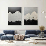 Set Of 2 Minimalist Canvas Painting White And Black Minimalist Acrylic Painting Black and White Abstract Art
