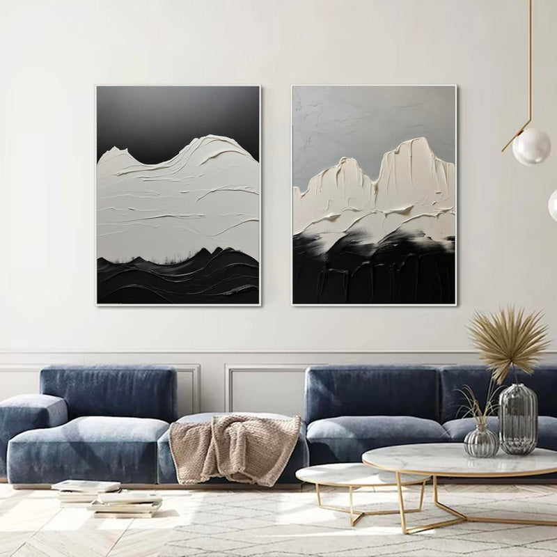 Set Of 2 Minimalist Canvas Painting White And Black Minimalist Acrylic Painting Black and White Abstract Art