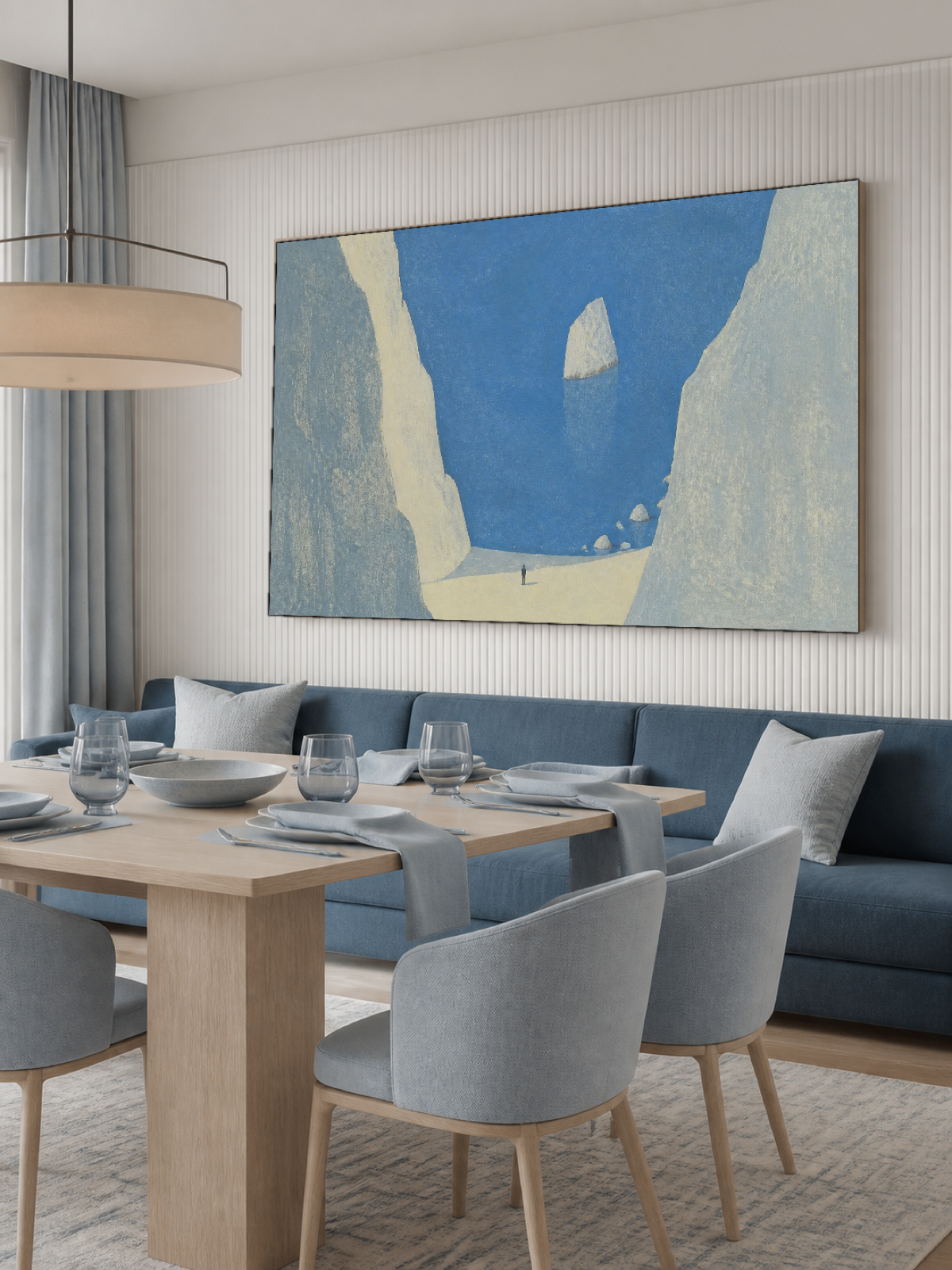 Cobalt Blue Sea And White Limestone Cliffs Contemporary Coastal Oil Painting