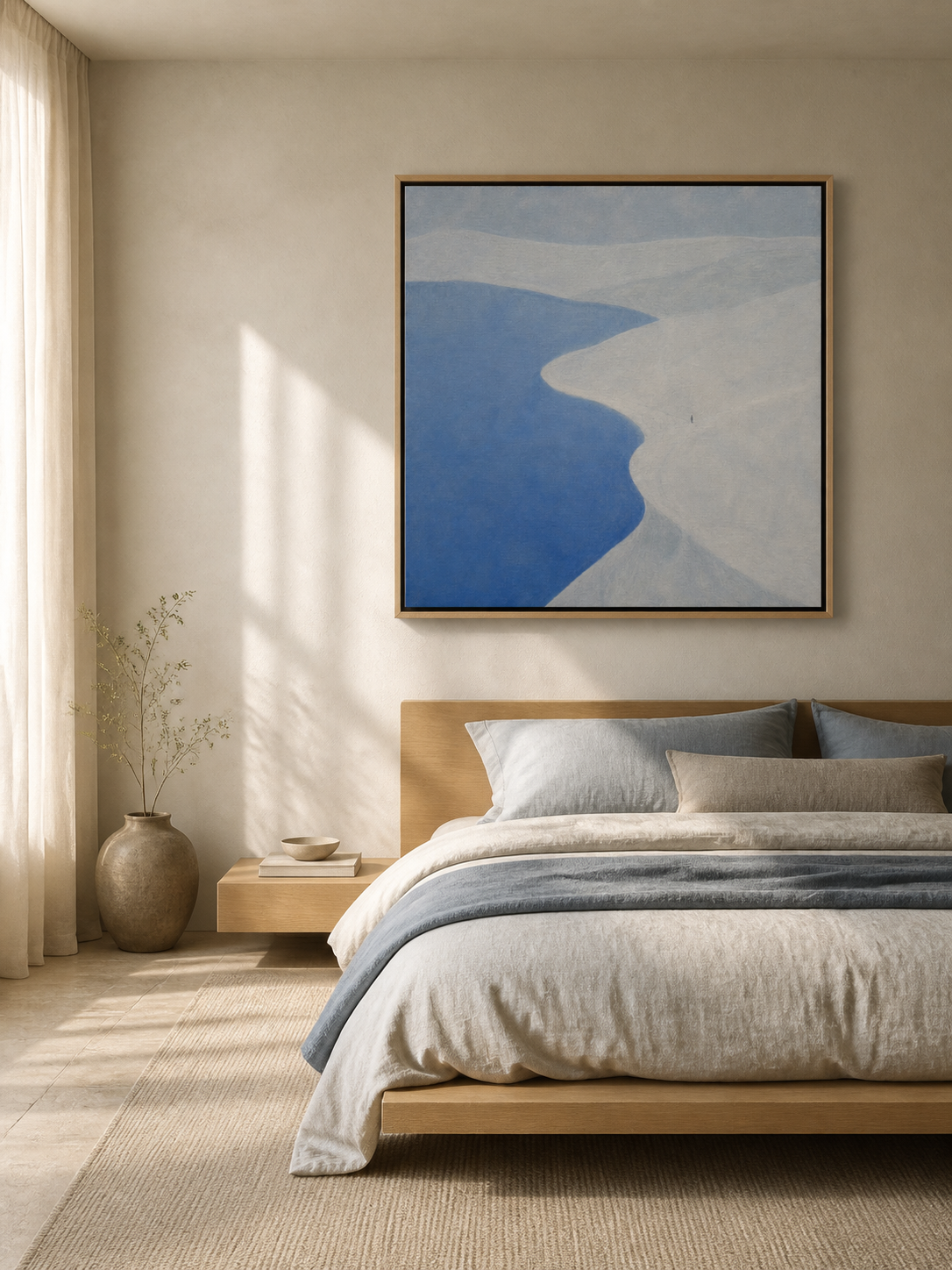 Minimalist Blue And White Seaside Canvas Art Modern Coastal Wall Decor