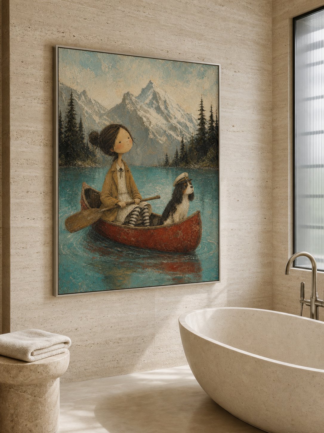 Hand Painted Jenny Lake Dog Painting With Mountain Landscape