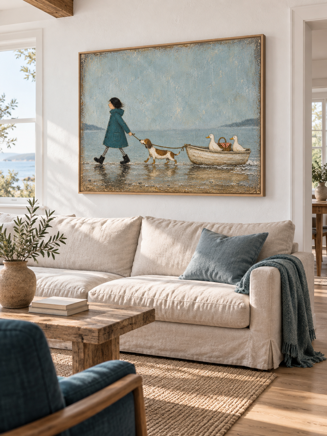 Whimsical Rainy Day Canvas Art With Girl Dog And Ducks For Kids Room Decor