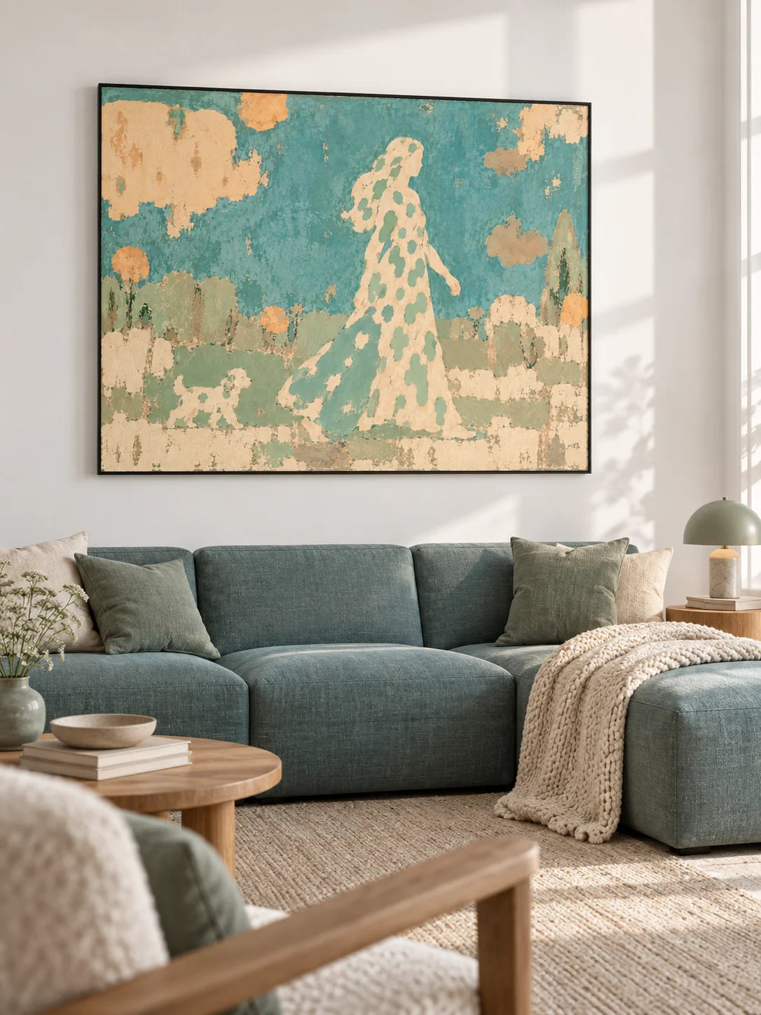 Large Botanical Pet Companion Wall Art In Blue And Cream For Bedroom Decor