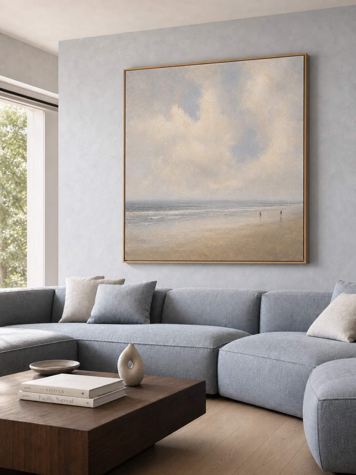 Handmade Neutral Ocean View Canvas Art Minimalist Coast Oil Painting