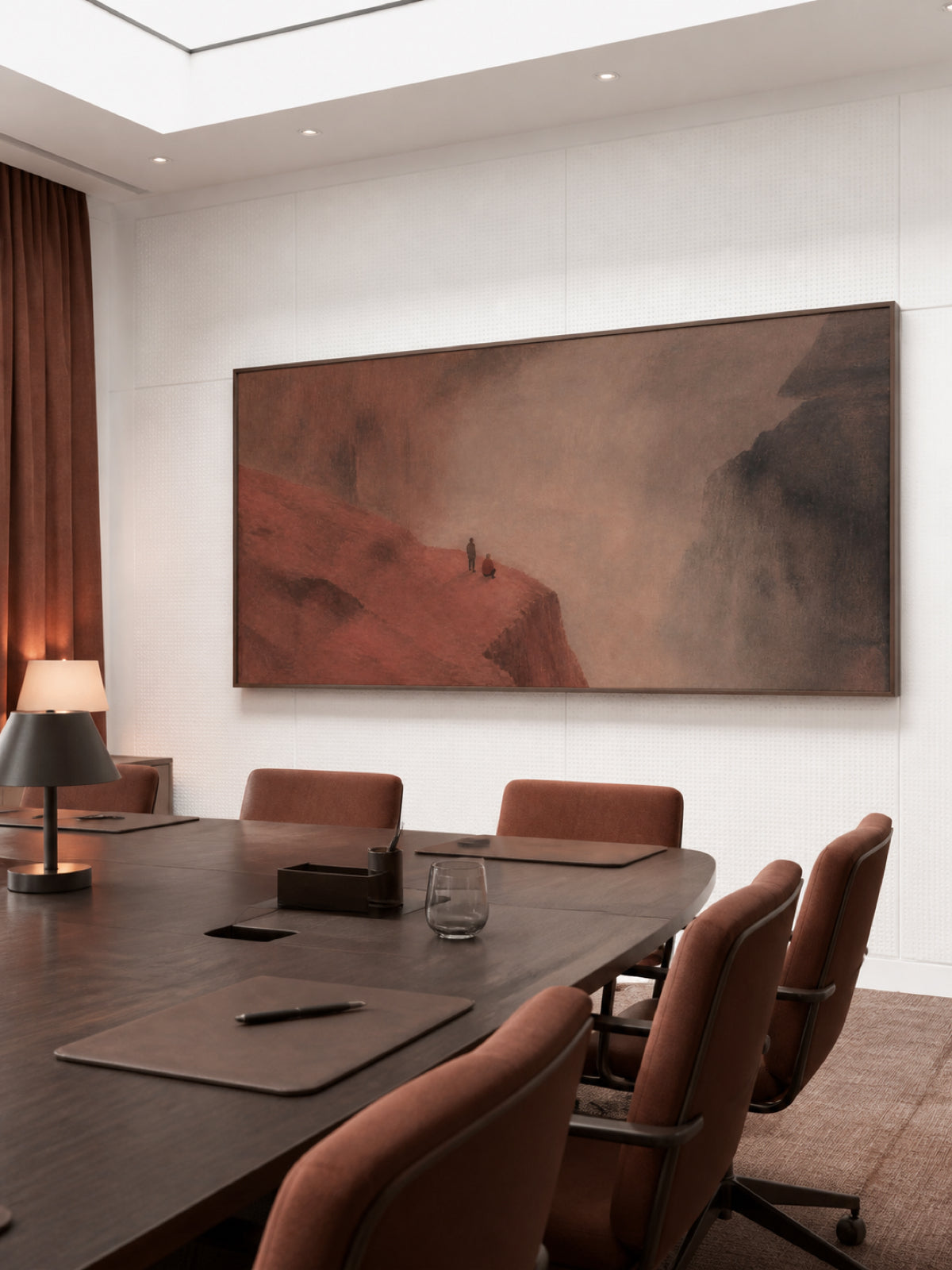 Misty Canyon Travelers Hand-Painted Wall Art Original Canvas Painting In Earth Tones