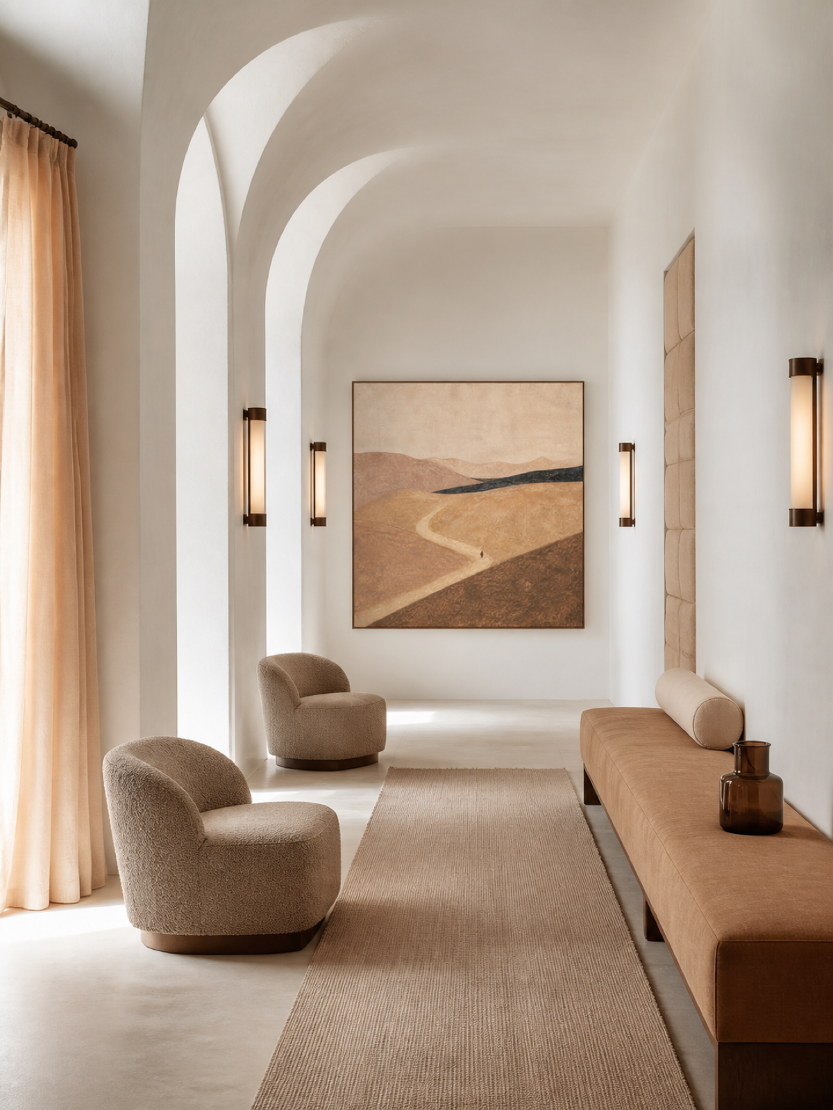 Warm Earth Tone Landscape Oil Painting Minimalist Wall Art For Bedroom