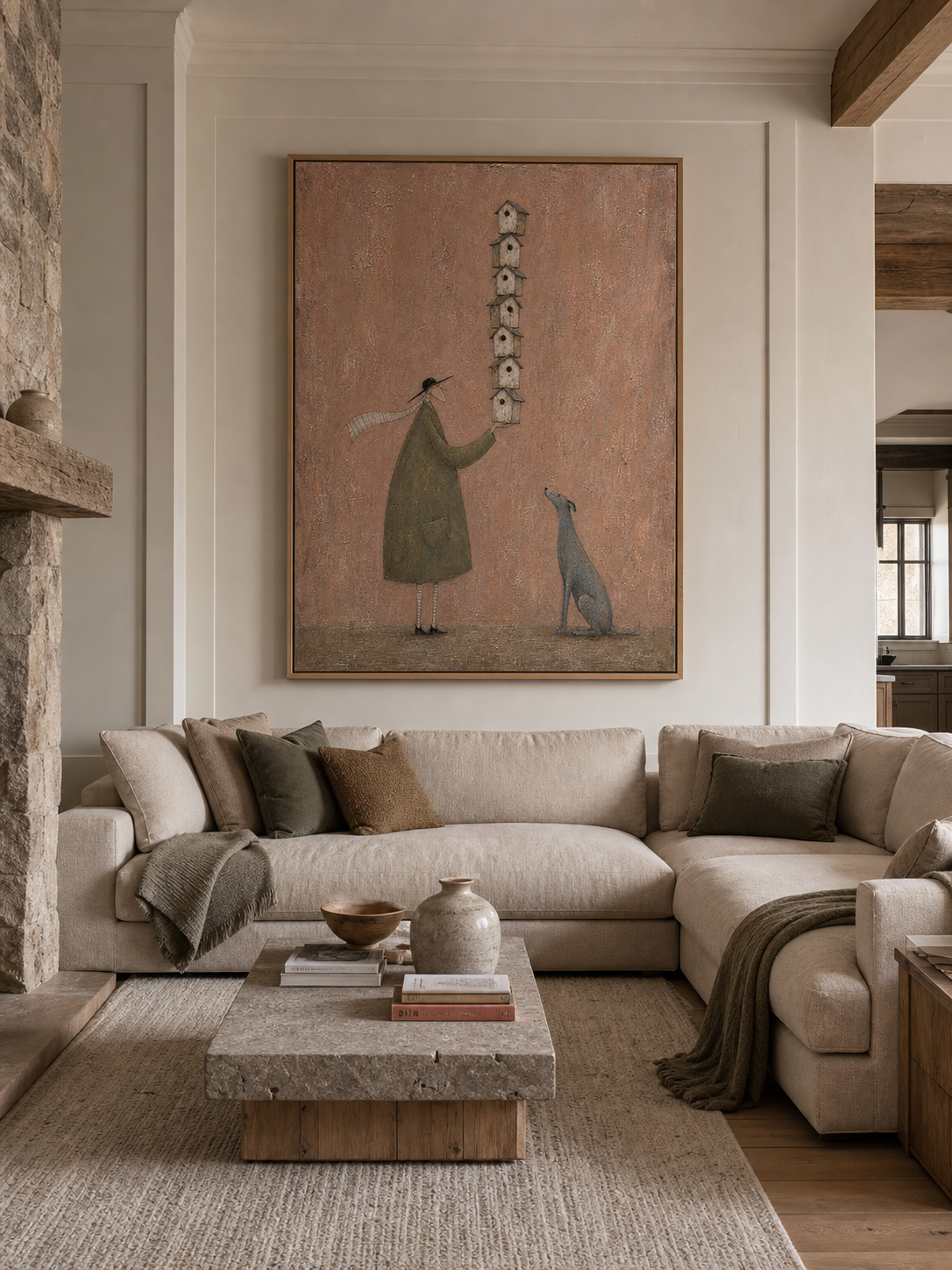 Vintage Style Wall Art Featuring Dog Companion And Earthy Tones