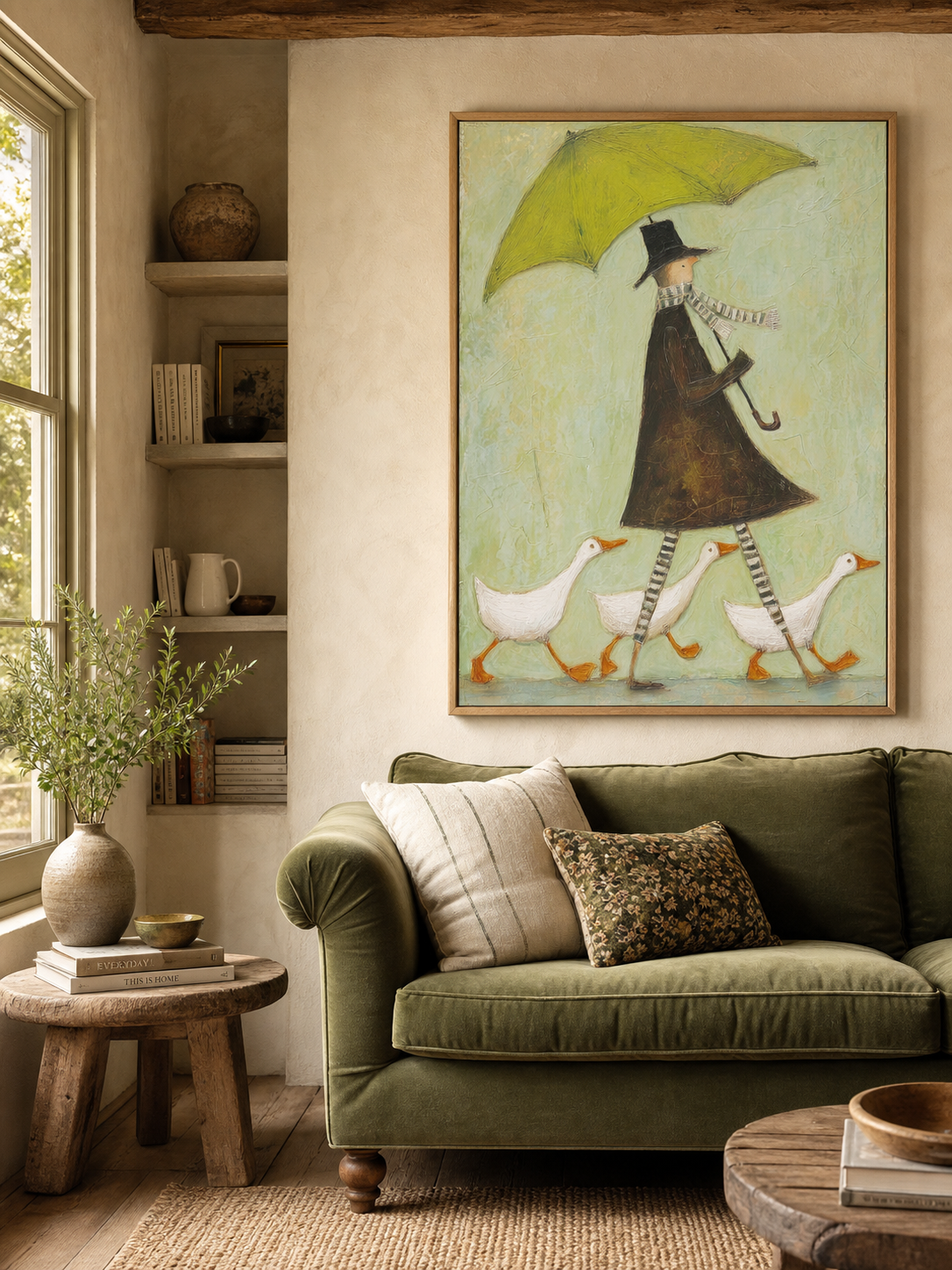 Handmade Minimalist People Canvas Artwork Organic Modern Decor Framed Painting