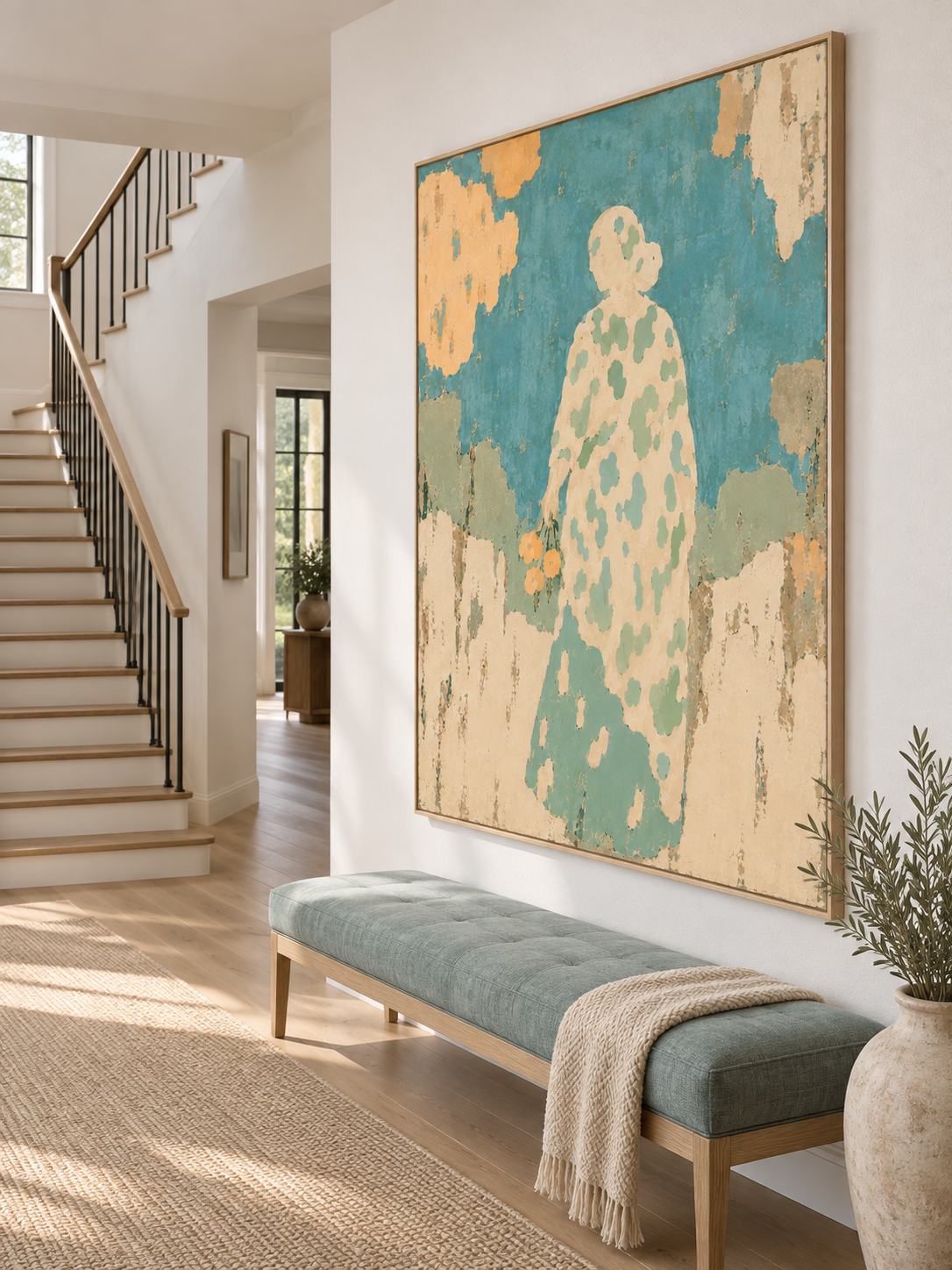 Large Contemporary Woman Painting In Soft Neutral Tones For Bedroom Decor