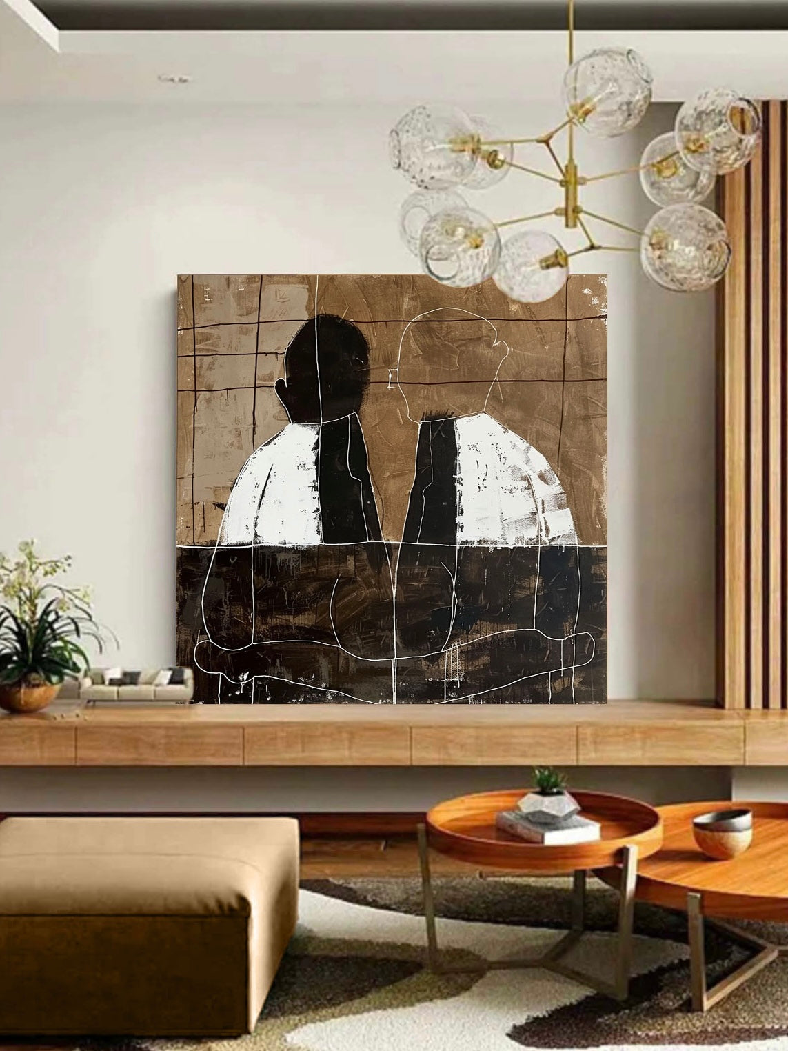 Vintage White And Black Abstract Figure Painting Original Minimalist Black And White Painting