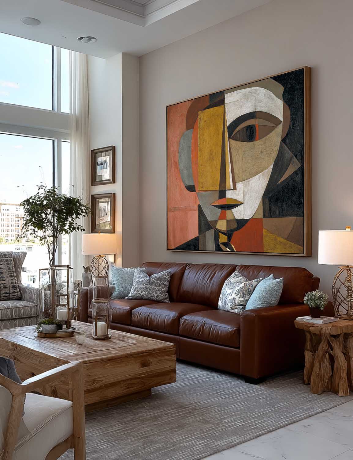 Vintage Minimalist Abstract Wall Art With Geometric Human Face Design