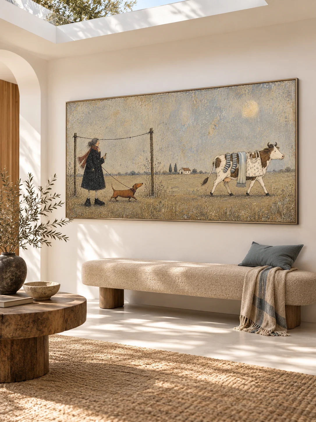 Whimsical Cow And Dachshund Hand-Painted Wall Art For Country Decor