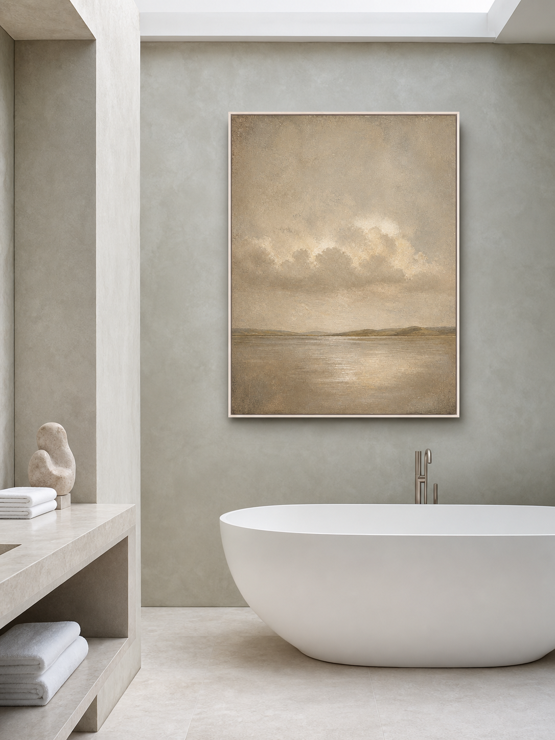 Minimalist Neutral Beach Oil Painting Large Minimalist Ocean Canvas Art