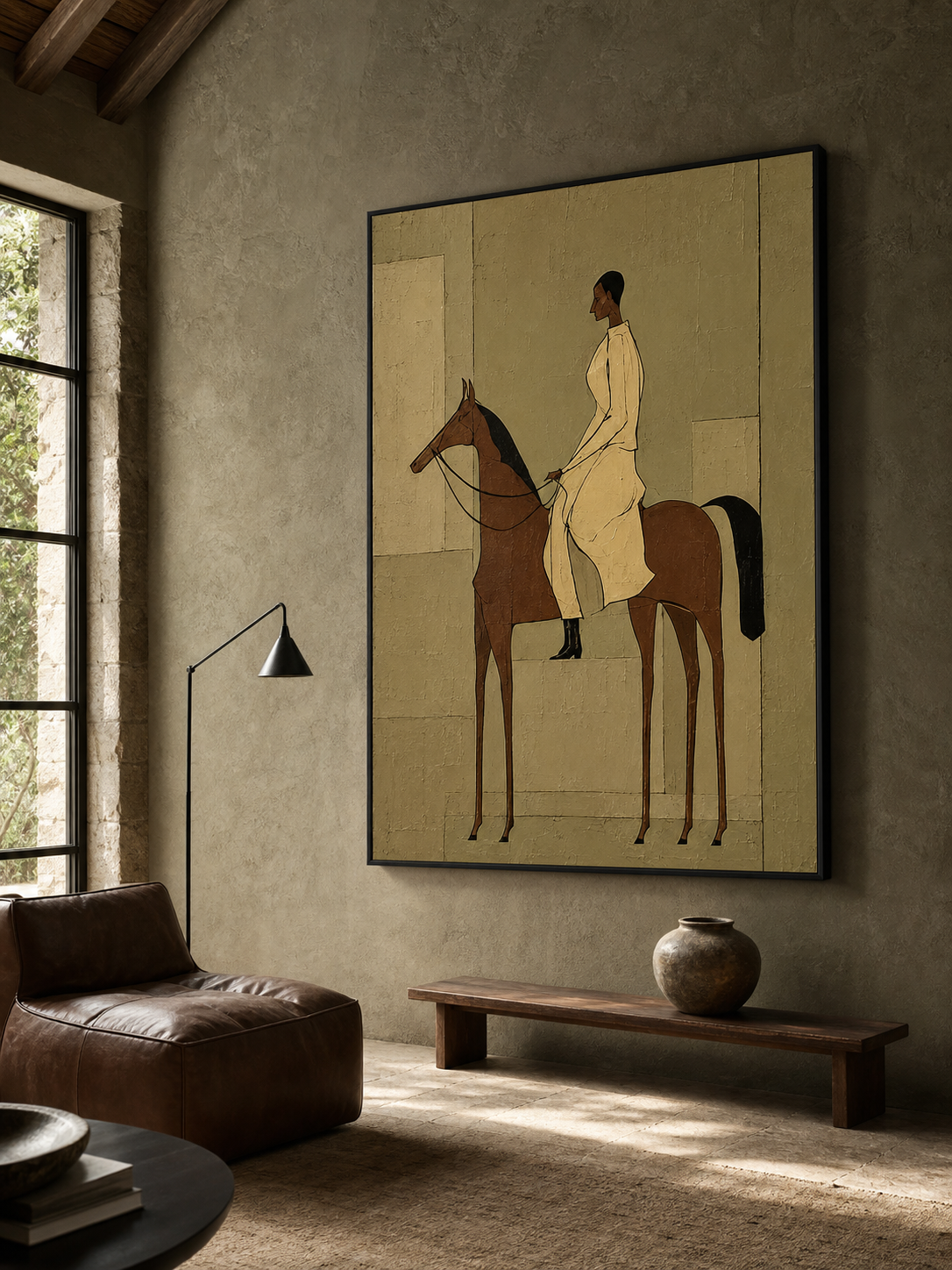 Vintage Equestrian Oil Painting Woman On Horse Retro Wall Art For Living Room Decor
